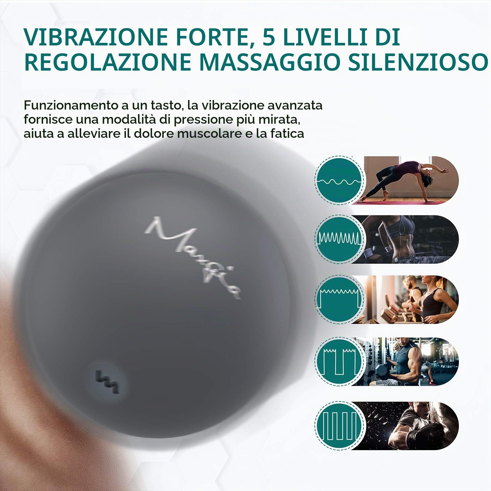 Pallina Massaggio Muscolare Elettrico,Palla da Massaggio Vibrante Pilates-5 Modalità di Vibrazione Punto di Innesco Rilascio Miofasciale, Grigio