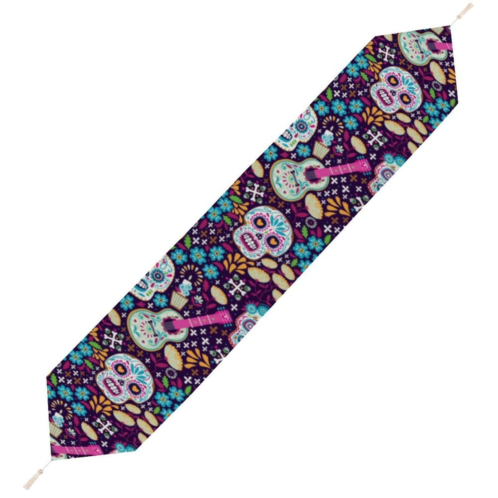 JZemdybill 229*33cm Table Runner with Tassel, Mexican Dia De Muertos Table Runner, Table Decoration for Kitchen, Party, Restaurant
