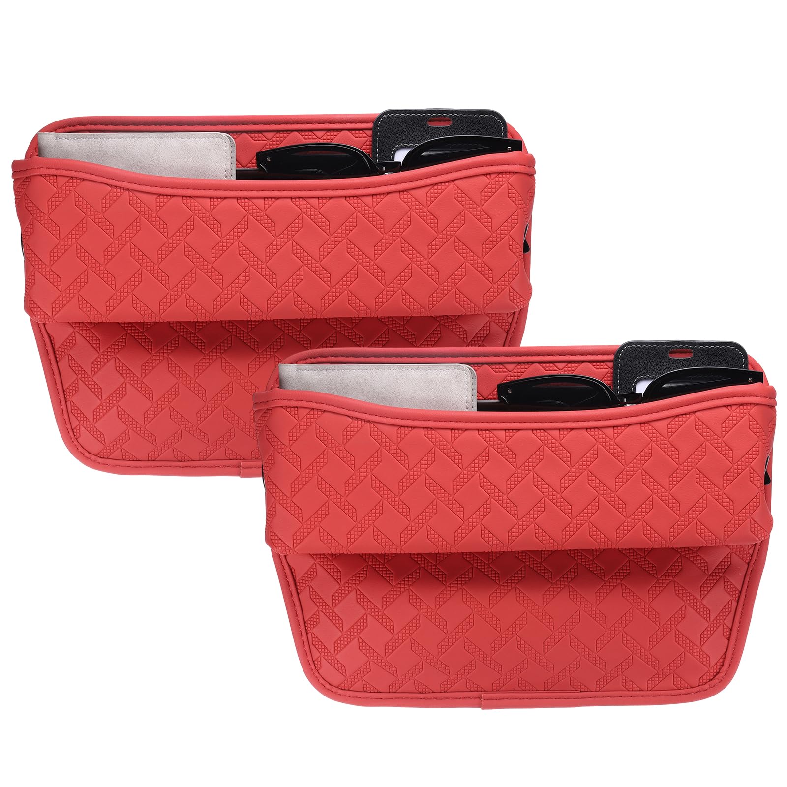 QUARKZMAN 2 Stück Autositz Lückenfüller Organizer 29.2 x 20.4 x 5.4 cm Leder Universeller Auto Organizer Aufbewahrungsbox Zwischen Sitz Und Konsole Für Handy Sonnenbrille Schlüssel Rot