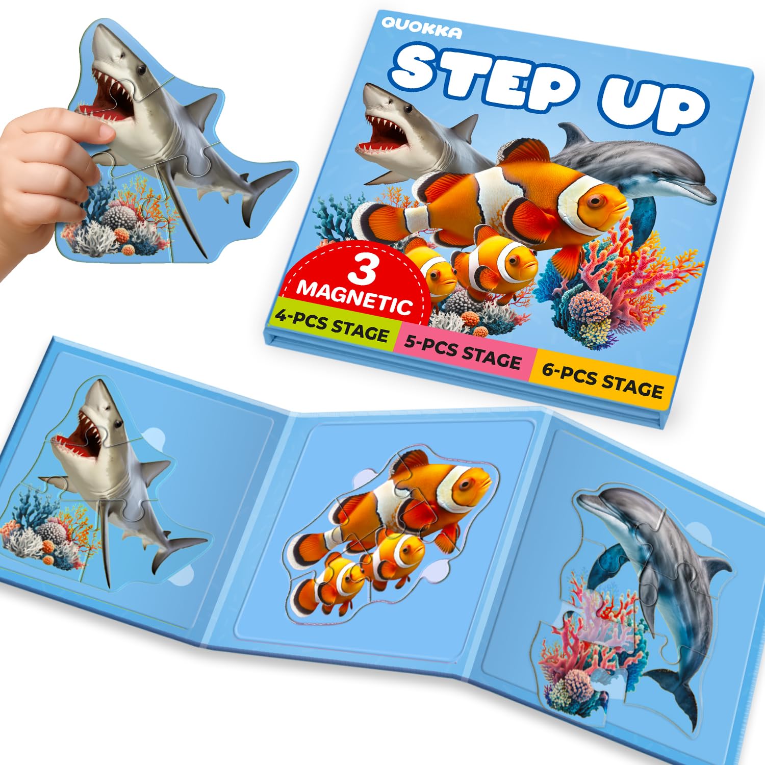 QUOKKA Step Up Magnetic Puzzles for 2 3 Year Olds - Ocean Puzzle Set in One Book - Travel Games for Kids Age 4 5 - Travel Toys for Toddlers on Plane Car Ride - Games For 3 year olds