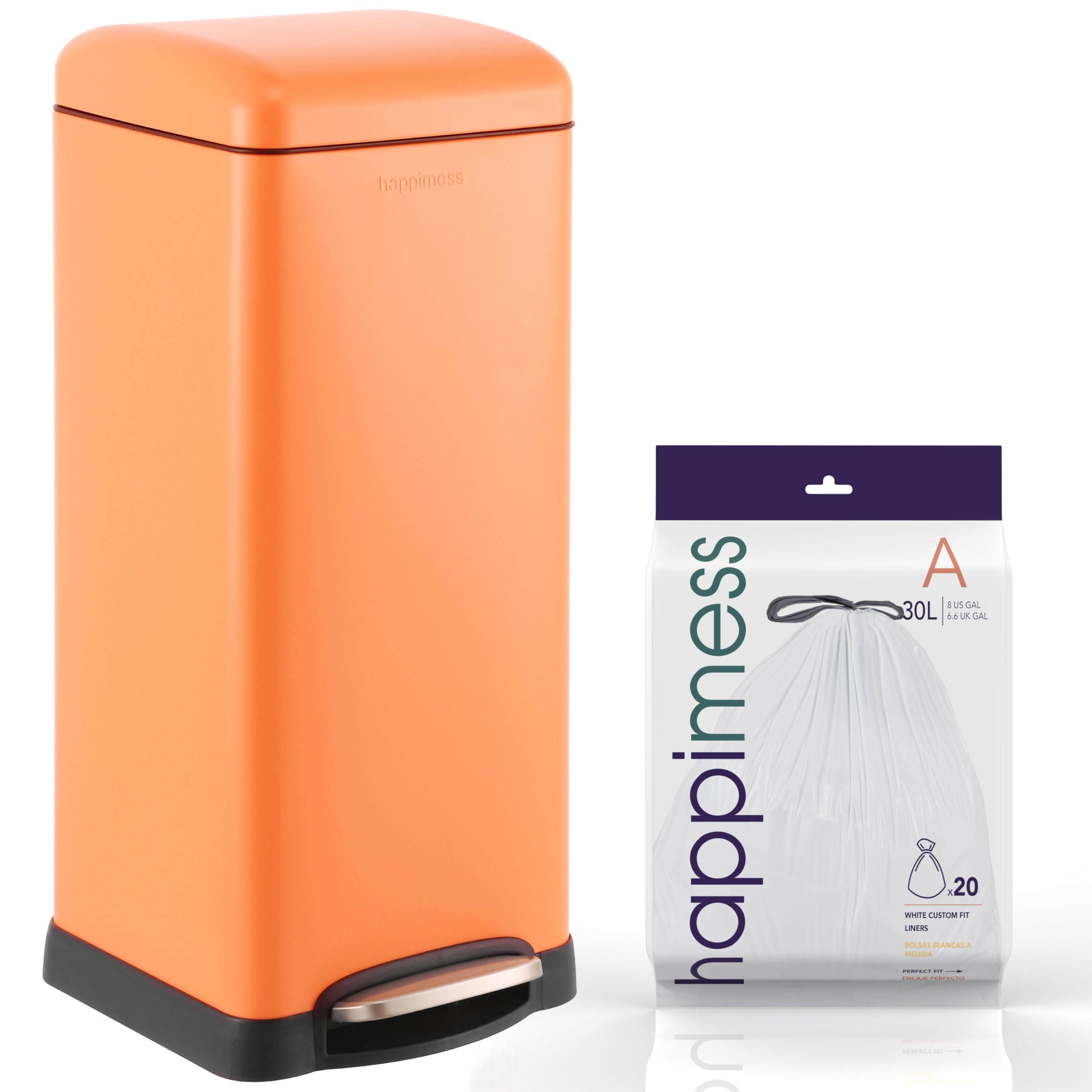 happimess HPM1007G Betty Retro 8-Gallon Step-Open Trash Can, Fingerprint Resistant, Modern, Minimalistic for Home, Kitchen, Laundry Room, Office, Bedroom, Bathroom, Fresh Salmon
