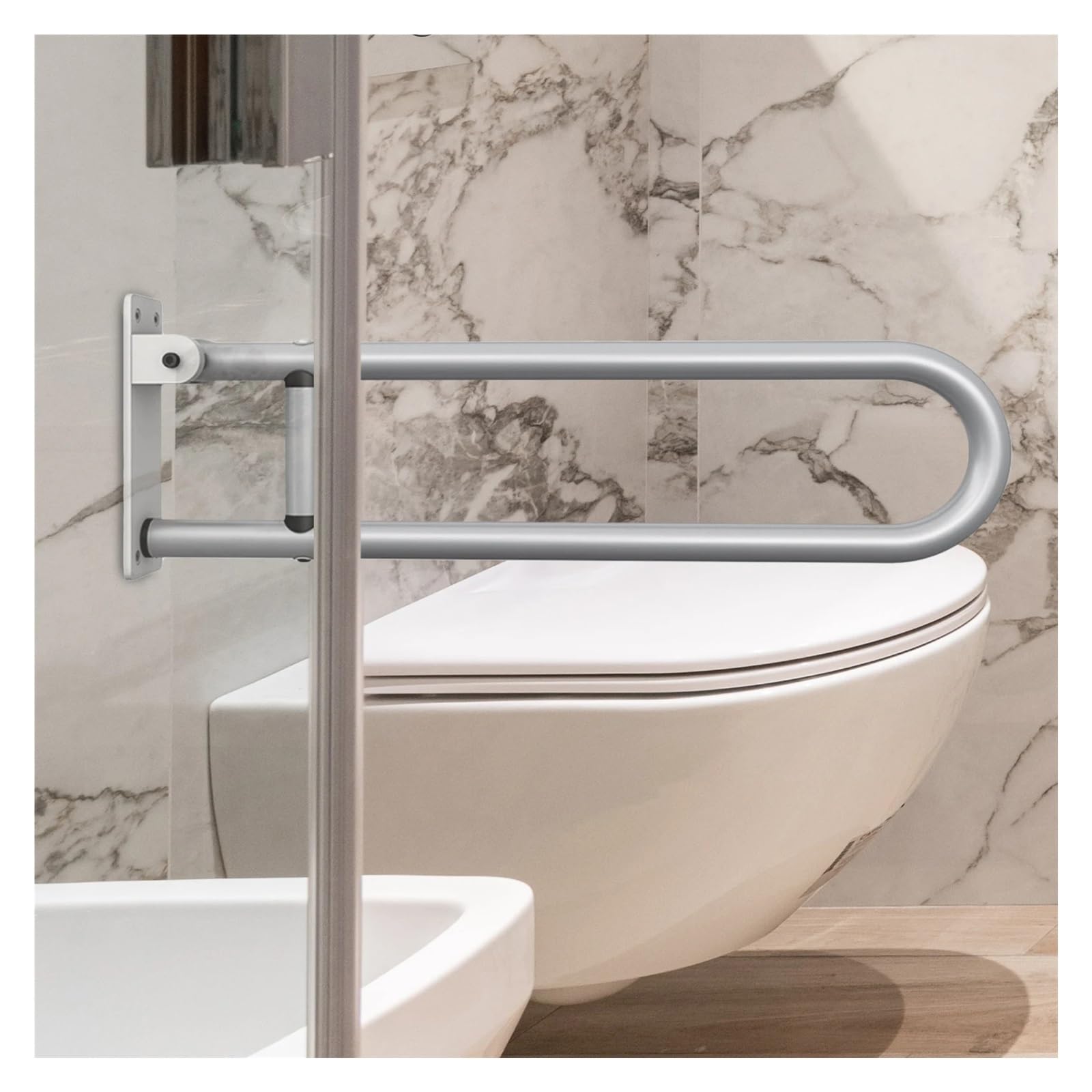Barres d'appui for toilettes for handicapés, support de douche antidérapant, rampe toilette pliable en alliage pour personnes âgées et handicapées(Silver)
