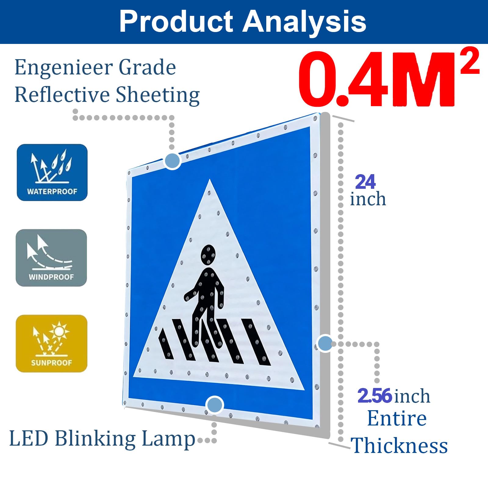 Semáforo LED, señal de Cruce peatonal LED con energía Solar - 61 x 61 cm / 76 x 76 cm - Película Reflectante de ingeniería - Señal de Advertencia de tráfico metálica Resistente a la corrosió