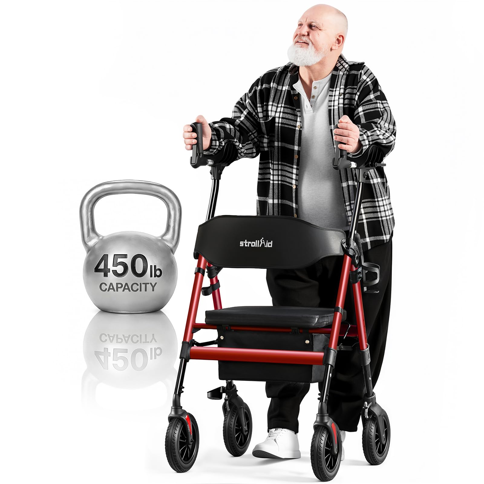 StrollAid Upright Walkers for Seniors, 450 lb Heavy Duty Stand Up