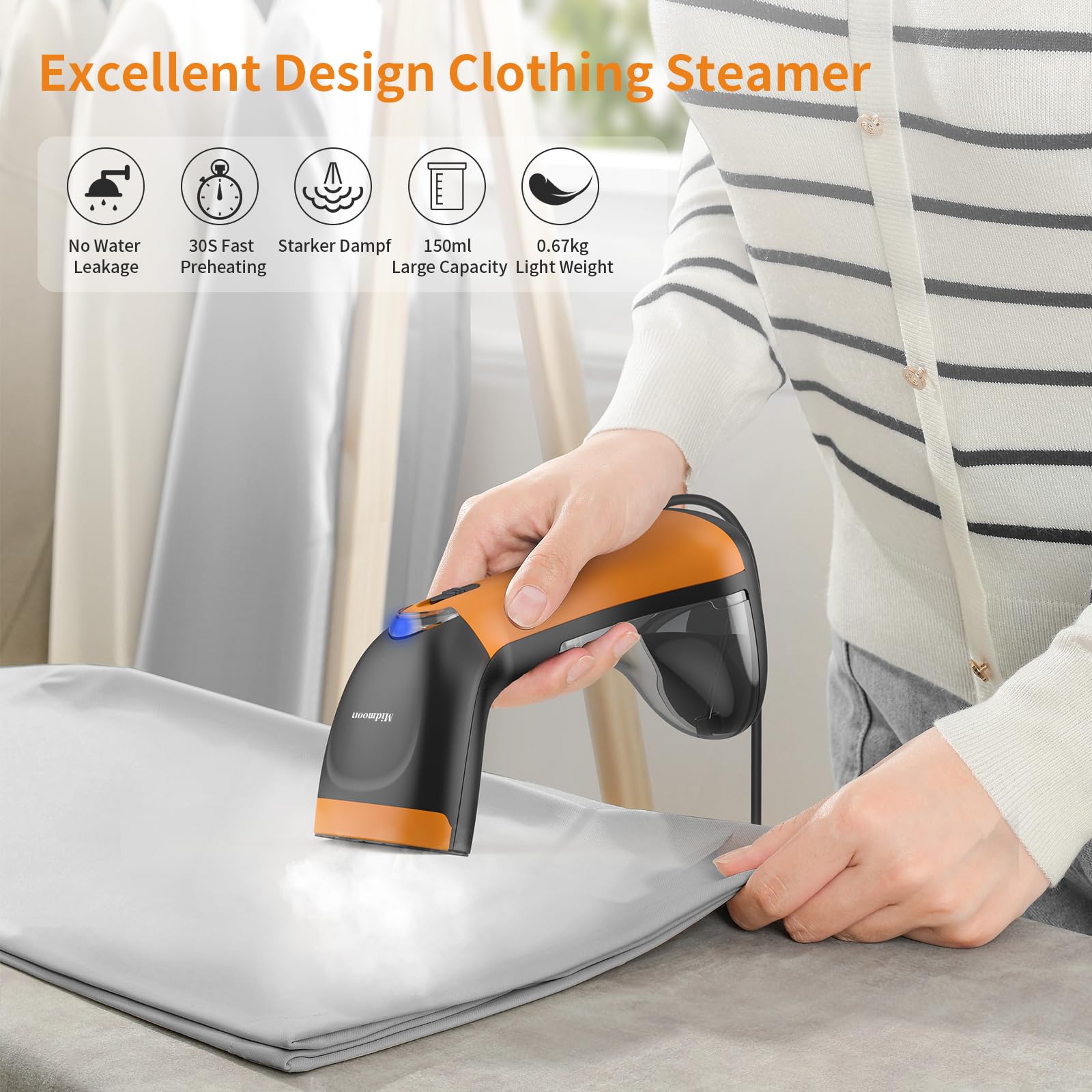 Ferro Da Stiro Verticale LEBENLANG 1500W - Stiratrice A Vapore Con Serbatoio 300ml E Display LCD