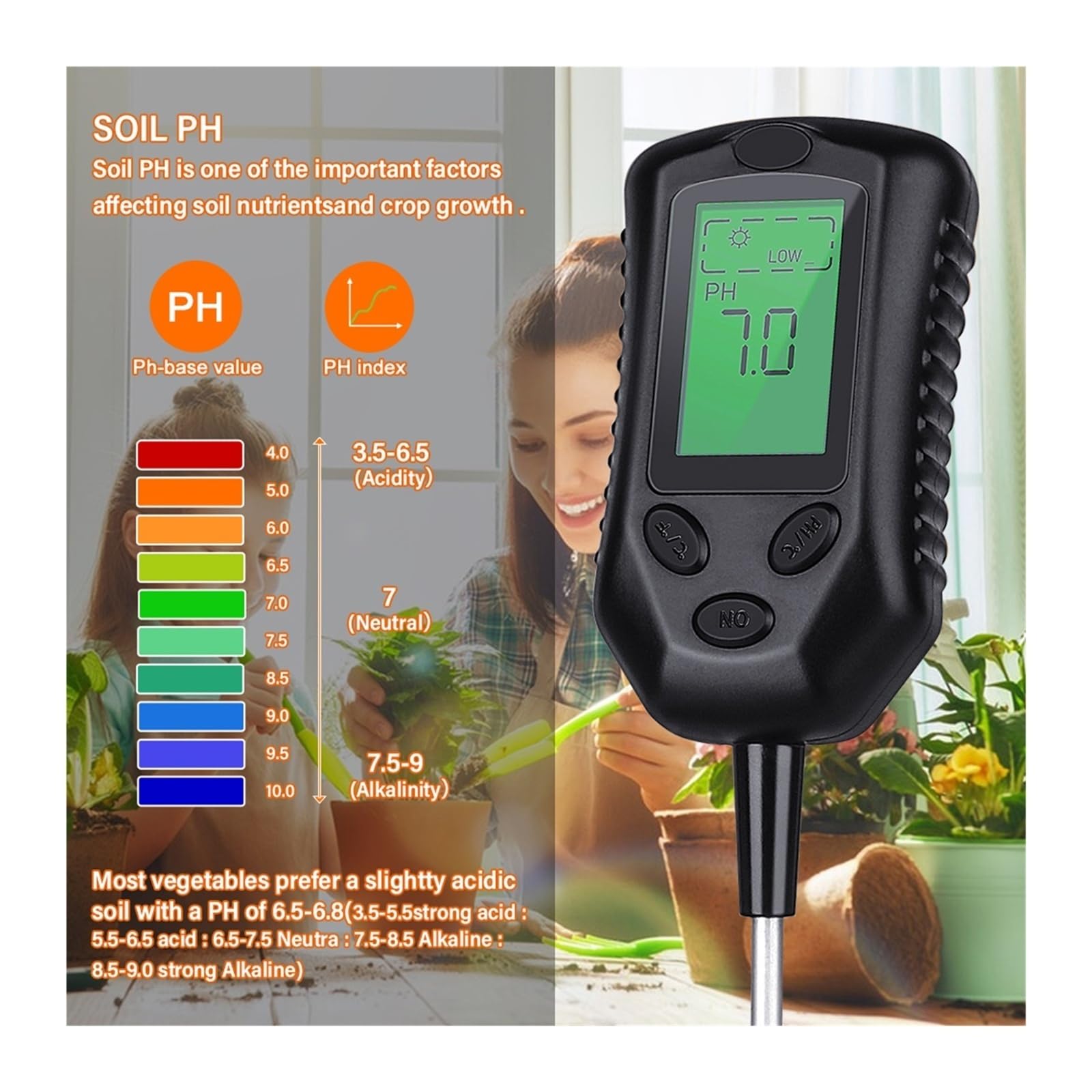 Feuchtigkeitsmesser, Bodenmessgerät PH/Feuchtigkeit/Sonnenlicht/Temperatur Luftfeuchtigkeitsmesser Säuremonitor Gartenarbeit Landwirtschaft Pflanzen Feuchtigkeitssensor Tester für Garten, Bauernhof