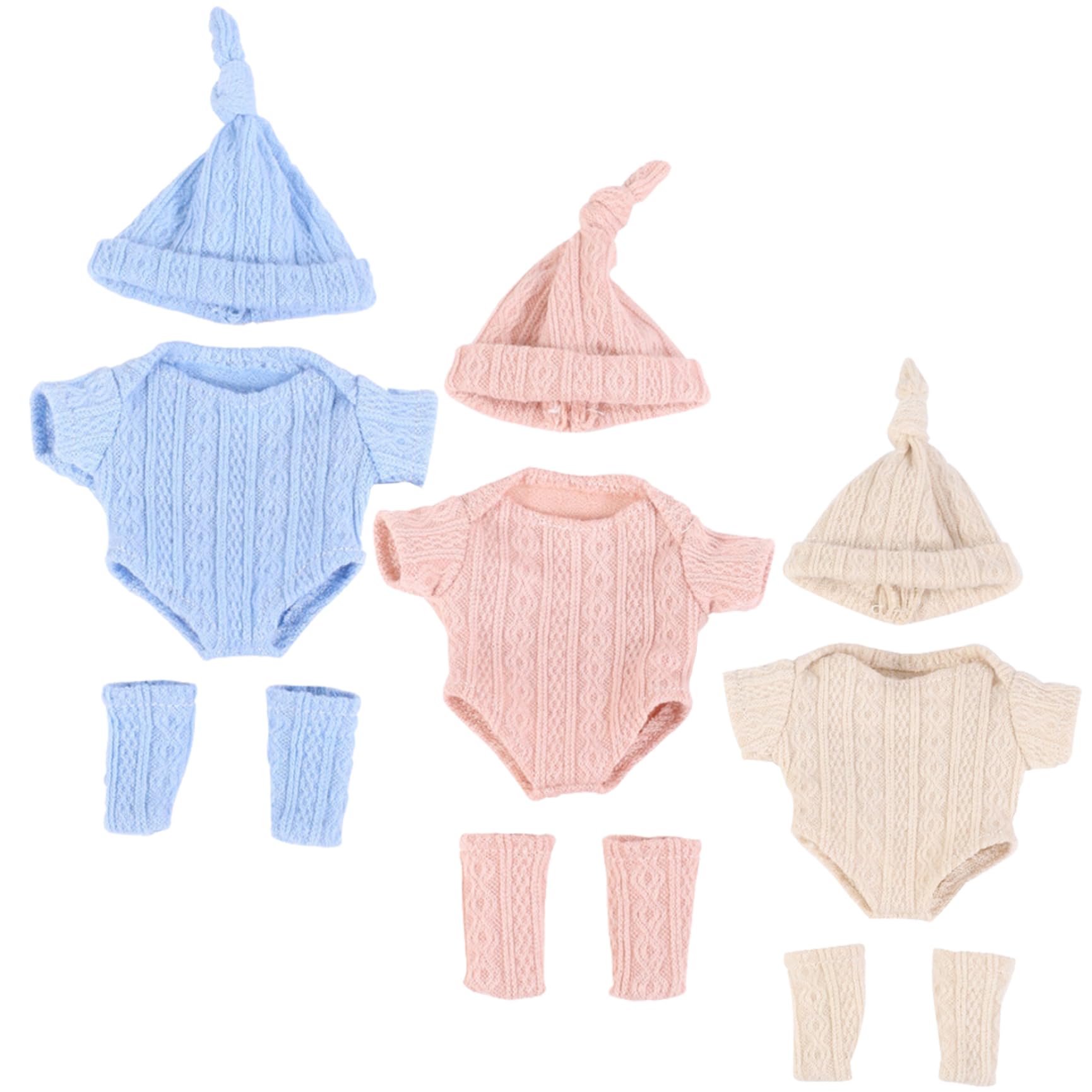 Joygoodta Baby Doll Clothes for 8-inch Doll, 3 Set Soft Baby Clothes, 3 Colors Skin Friendly Reusable Outfits for Newborn Girls Boys