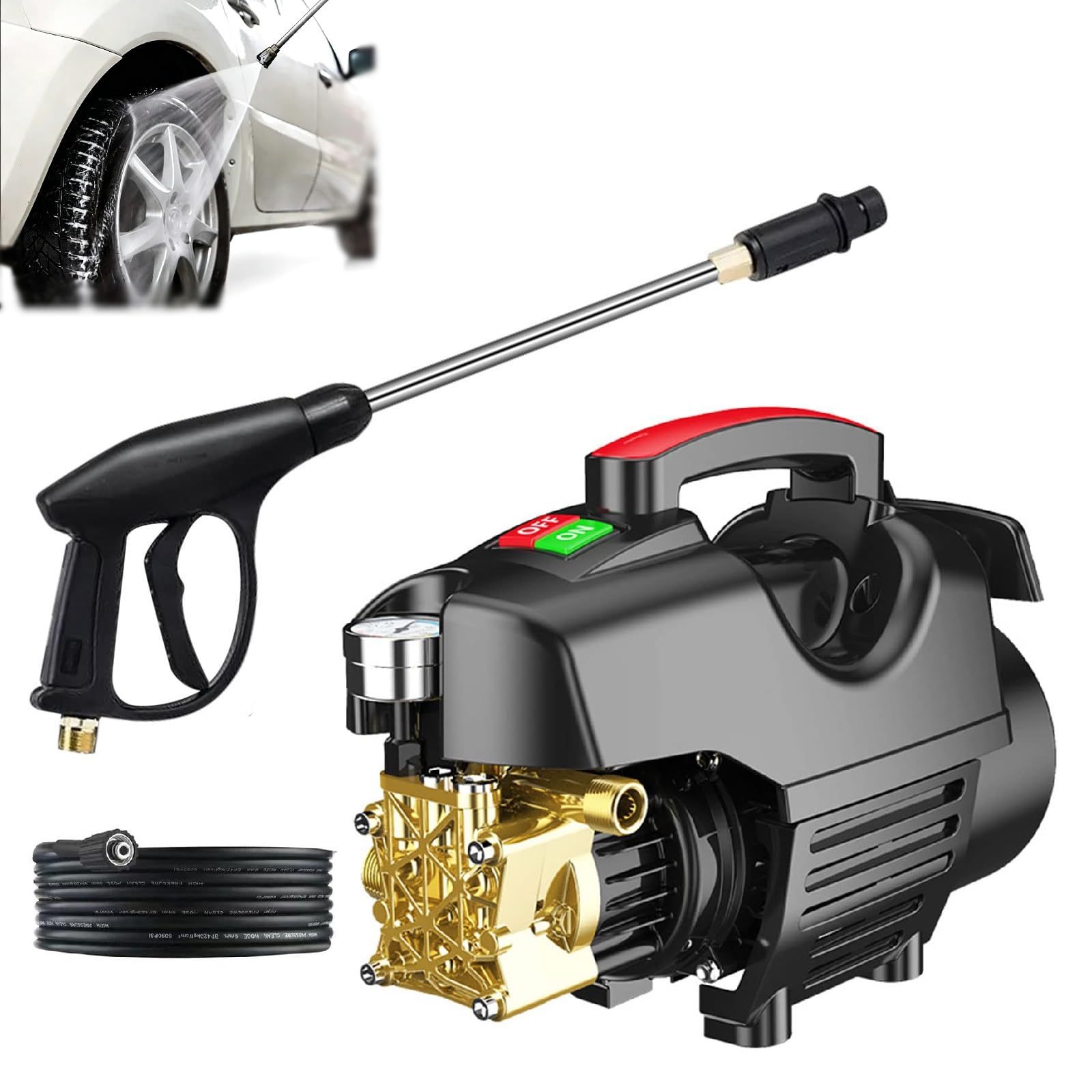 Nettoyeur haute pression électrique avec moteur en cuivre et tuyau 10m