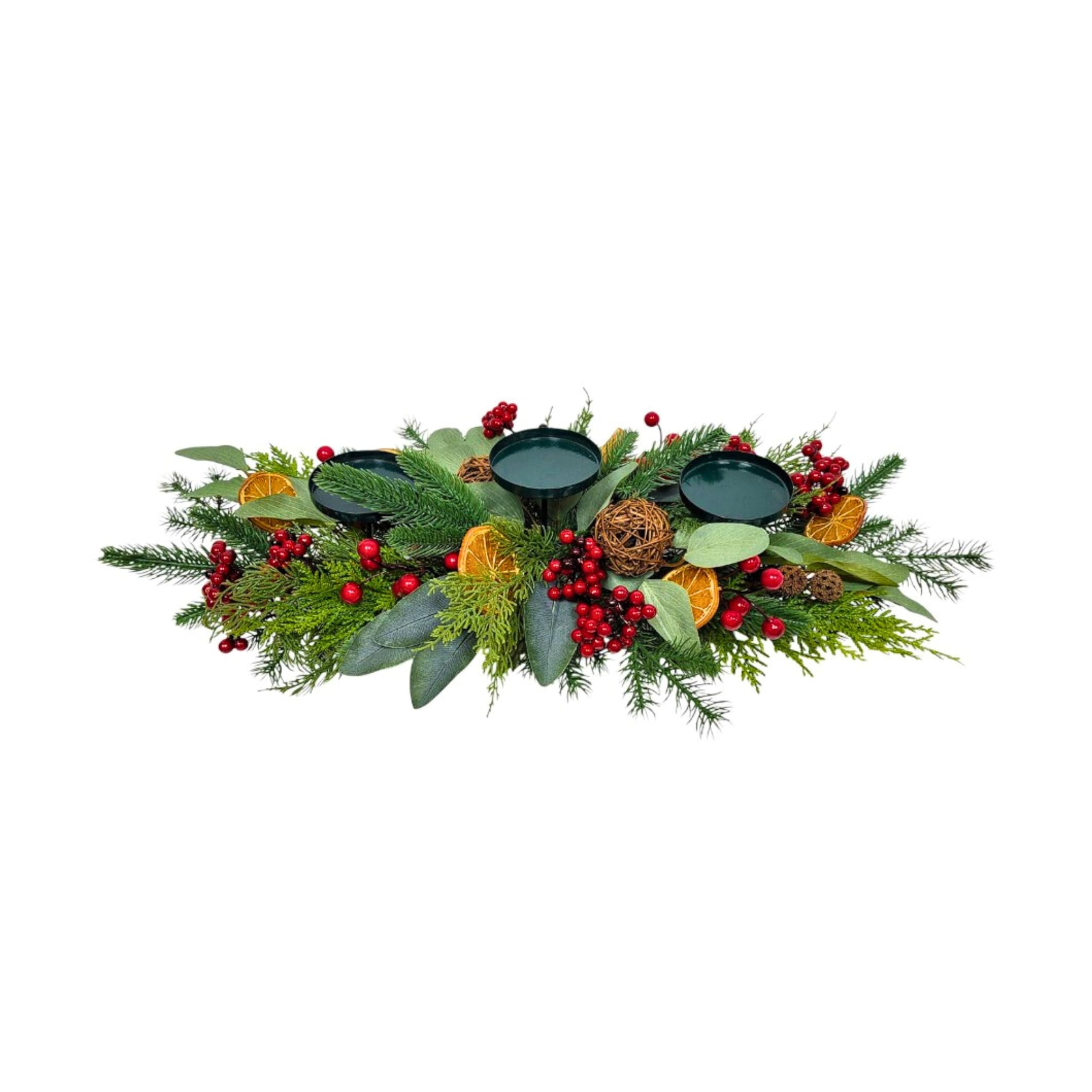 Décoration de Table de Noël avec Feuillage, Baie, Eucalyptus, tranches d'orange, Boules de rotin - Décoration Festive pour la Maison, la Salle à Manger, la cheminée - 66 cm