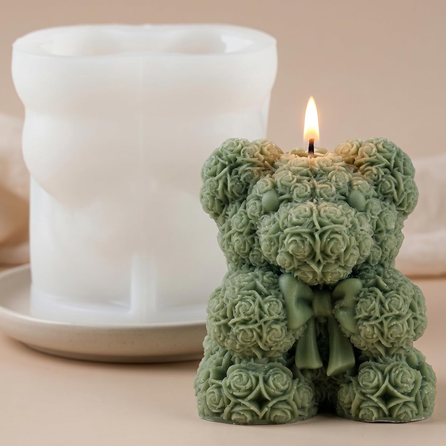 XIAOSHUI Rose Bear Candle Molds Teddy Bear Candle Silicone Mold for Candles Making Resin Casting Aromatherapy Candles Gypsum Craft Home Decorate