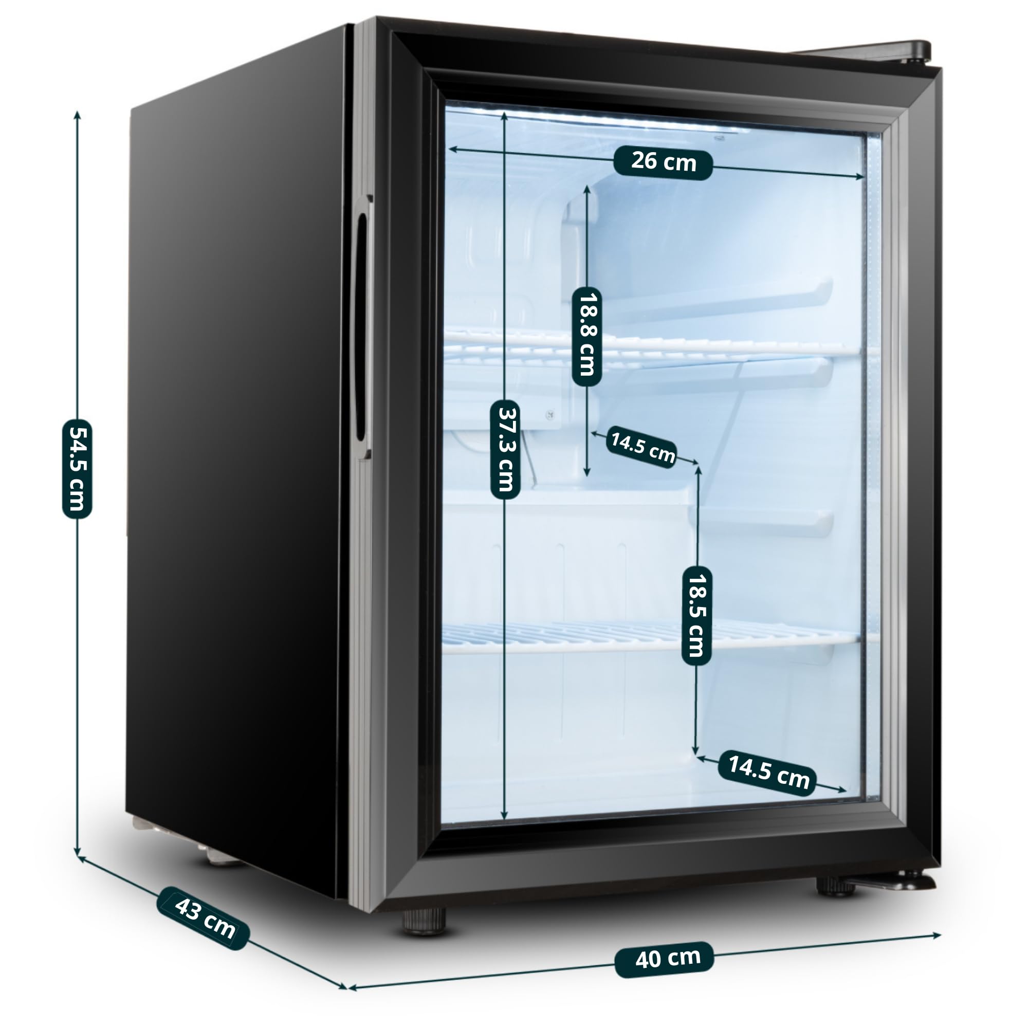 Mini Gefrierschrank klein mit Glastür (21 Liter). Kompakter Einbaugefrierschrank, ideal für kleine Küchen und Büros. Energieeffizienter mini tiefkühlschrank für unter der Theke.