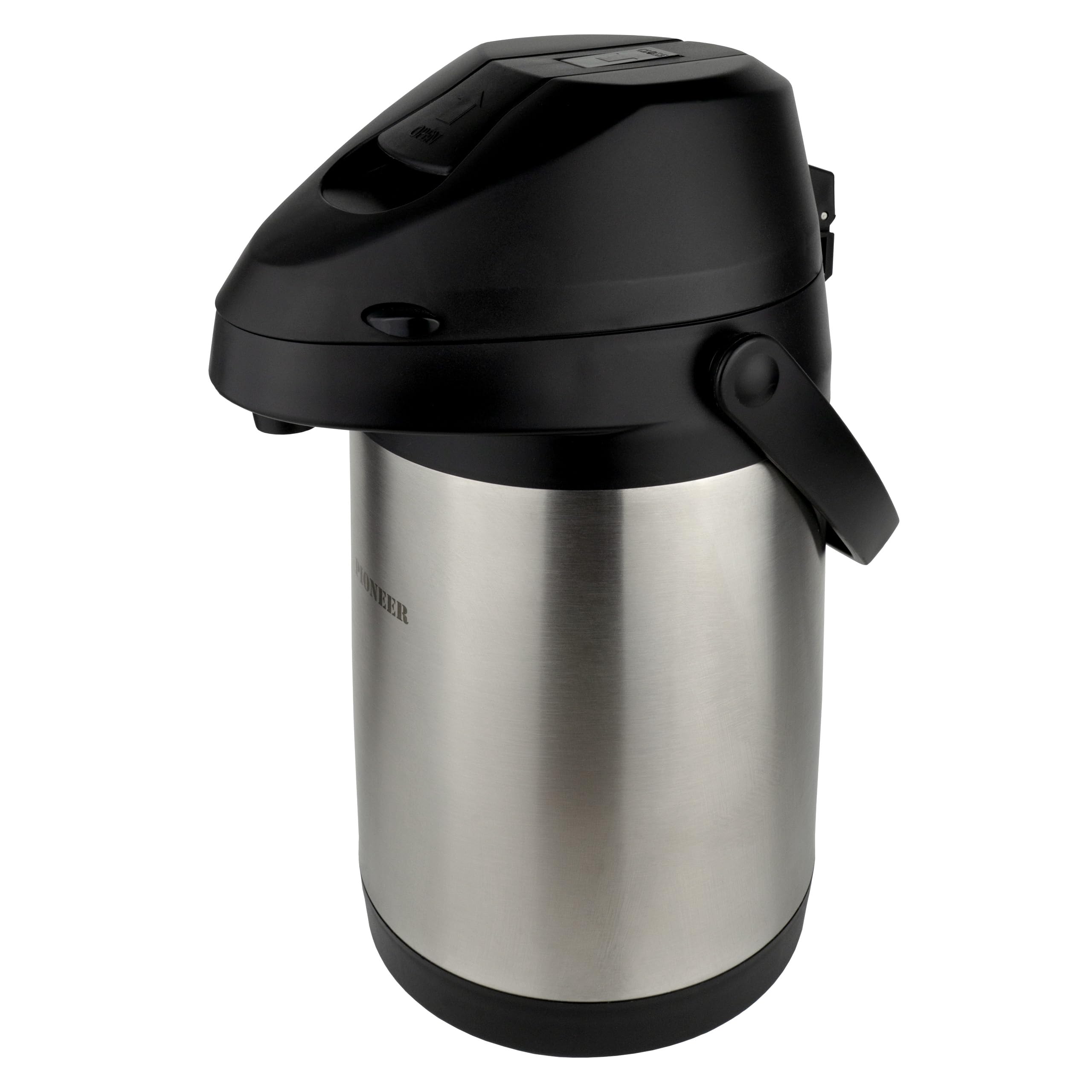 Pioneer 3.0L Stainless Steel Lever Airpot, Leakproof Flask for Hot and Cold Drinks, Easy Pump Drink Dispenser for Events, Silver