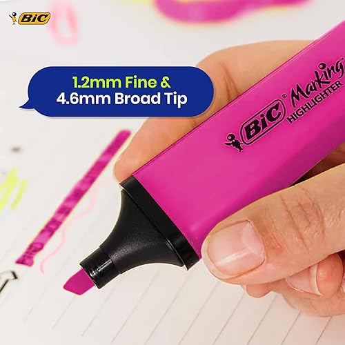 Miniatura 3 de BIC - Marcador de marcado plano, rotulador de plástico con tinta neón rosa fluorescente para notas suaves, reflejos precisos, ideal para escuela y