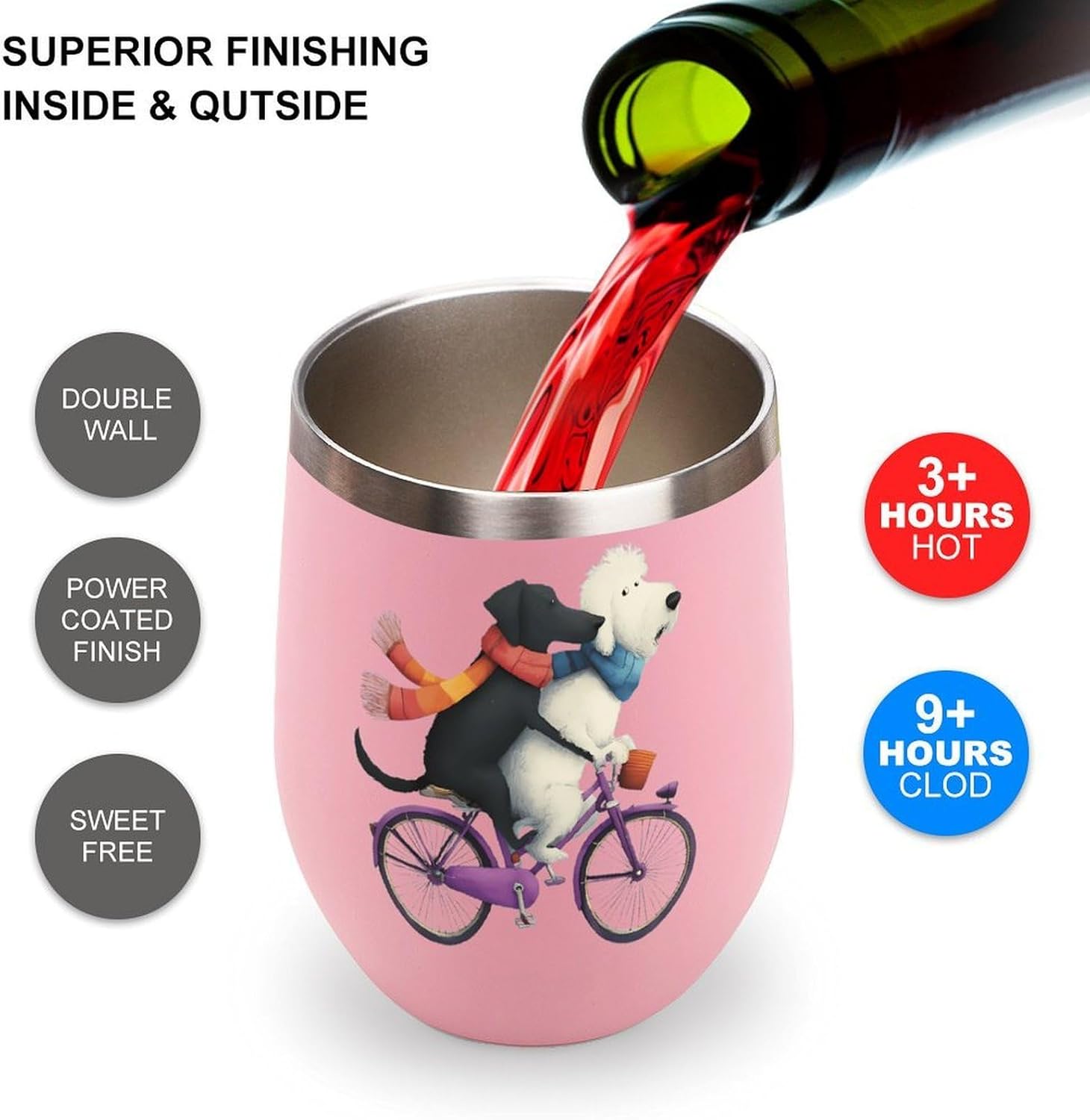 Labrador Dog English Sheepdog Ride Bike Insulated Drinking Cup Stainless Steel Coffee Mug Wine Tumbler with Lid 12OZ