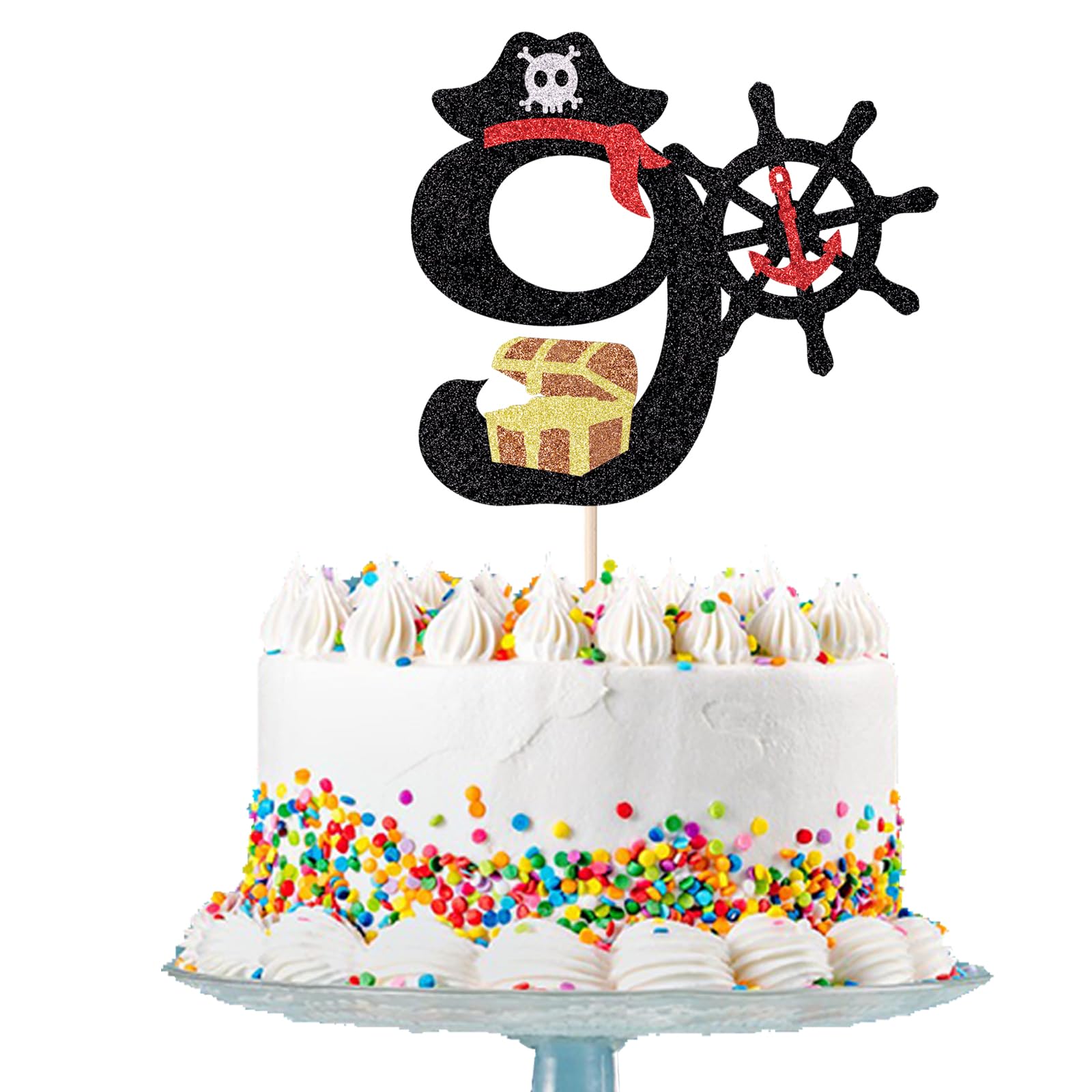Pirate Happy 10th Birthday Cake Topper,Treasure Chest Cake Decoration，Pirate Party & Kids Birthday Cake Decoration (Pirate, 9)