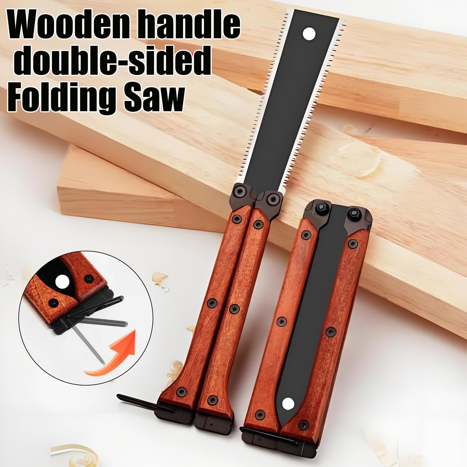 Japanese Pull Saw, Folding Saw with Double-Edged Blade for Wood Cutting, for Camping and Woodworking, Foldable Design Measures 165mm*45mm When Closed - Image 4
