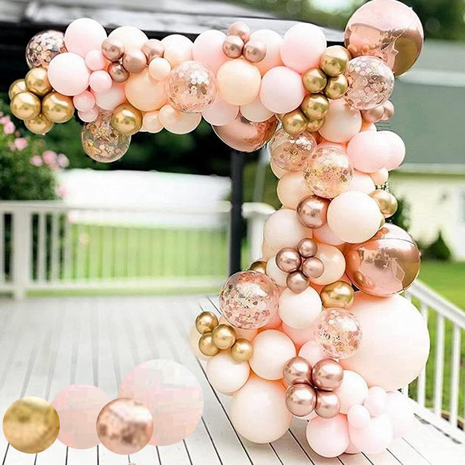 Archloon Rose Gold Balloon Arch Kit, 134pcs Rose Gold Balloon Garland Kit with Metallic, Rose Gold, Macaron, and 4D Foil Balloons for Graduation, Baby
