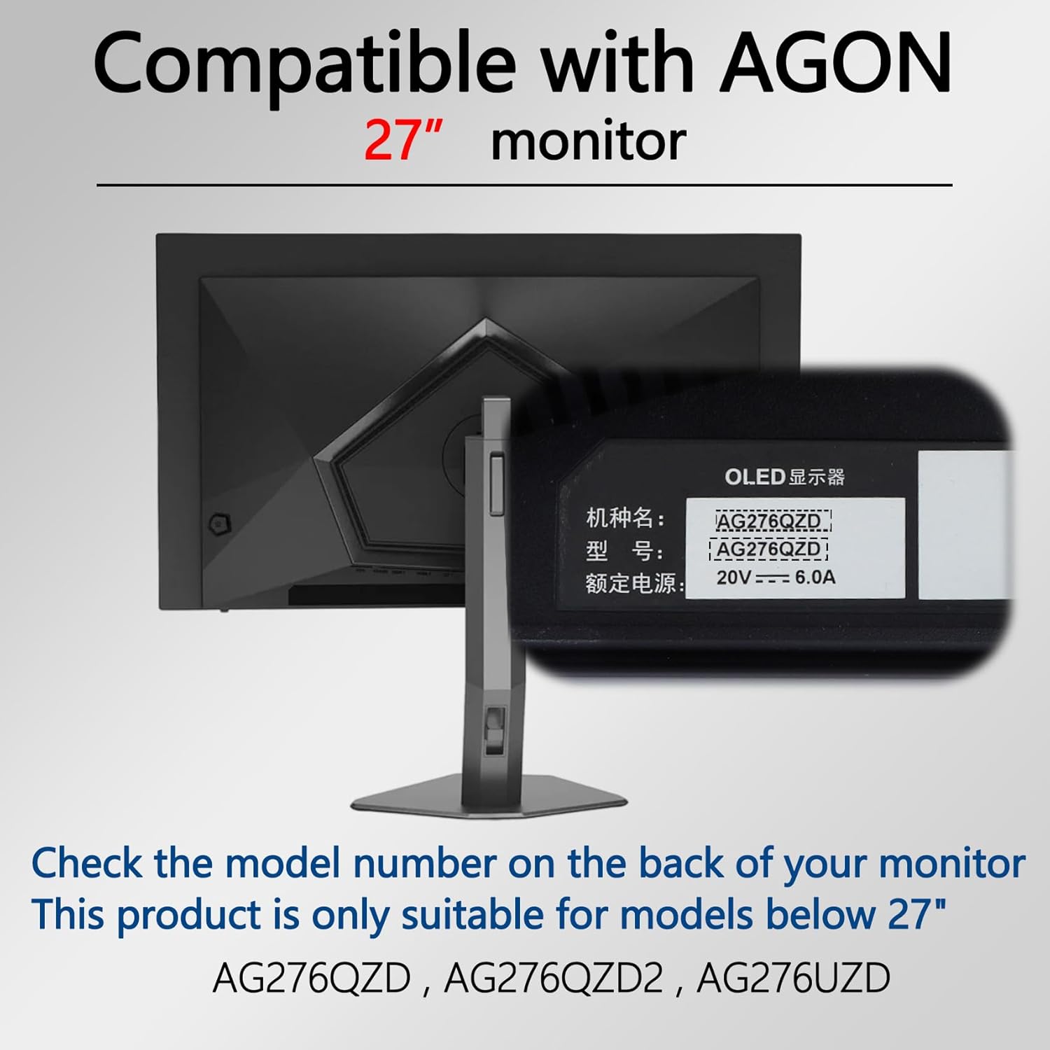 AG276QZD2 VESA Mount Adapter Compatible with AOC Agon Series Monitor（Fits AG276QZD,AG276QZD2,AG276UZD）– 75x75 to 100x100 Wall Mount Bracket
