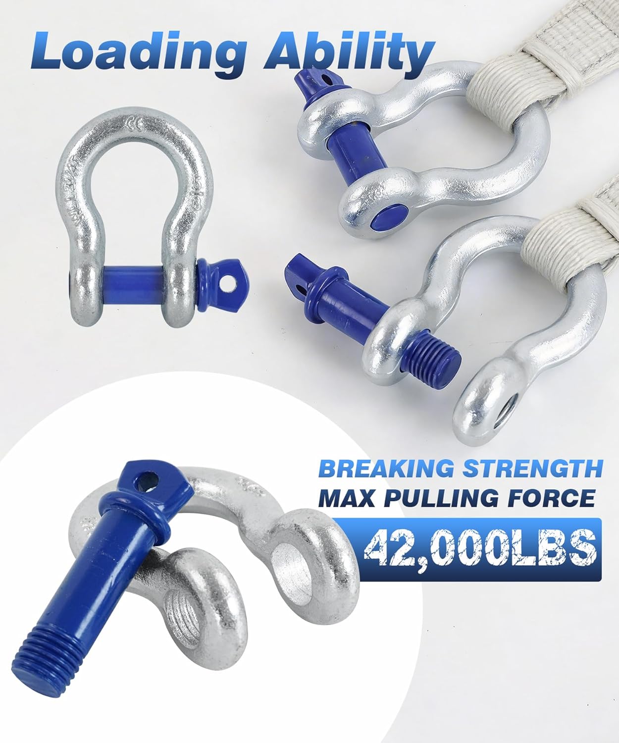 4 Pack 5/8" D Ring Shackles with 3/4" Screw Pin, 42,000 lbs Break Strength, Heavy Duty Off-Road Recovery for Tow Strap, Winch, Jeep, Truck