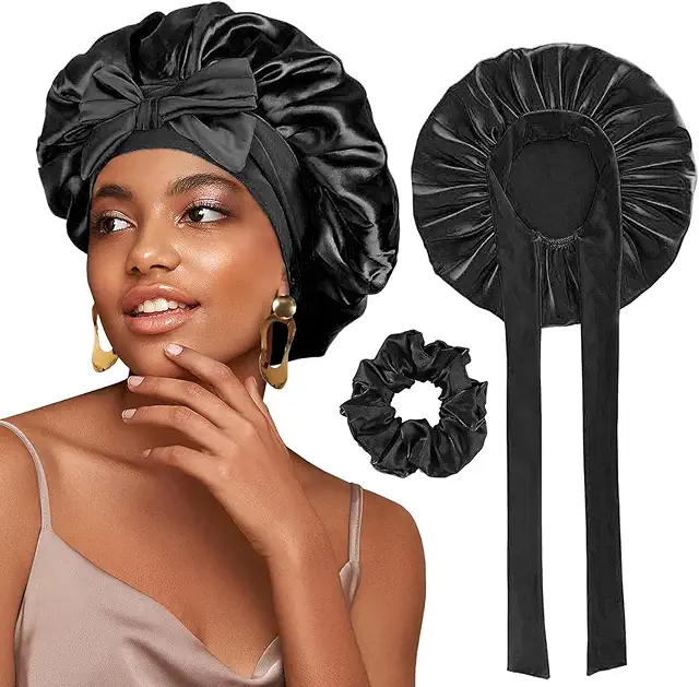 Bonnet en Satin Nuit Ajustable pour Cheveux Bouclés et Naturels