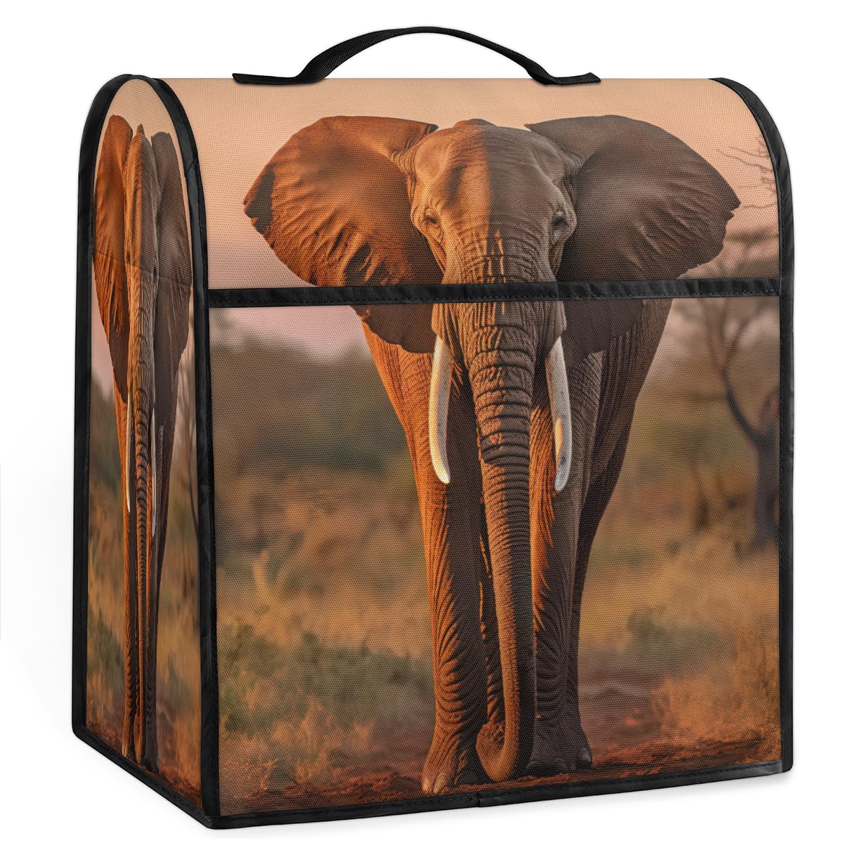 Coffee Maker Cover Africa Elephant Animal Kitchen Appliance Covers Small Appliance Covers Blender Cover Juicer Cover Dust Covers for Kitchen Appliances with Top Handle and Pockets,Washable,B552