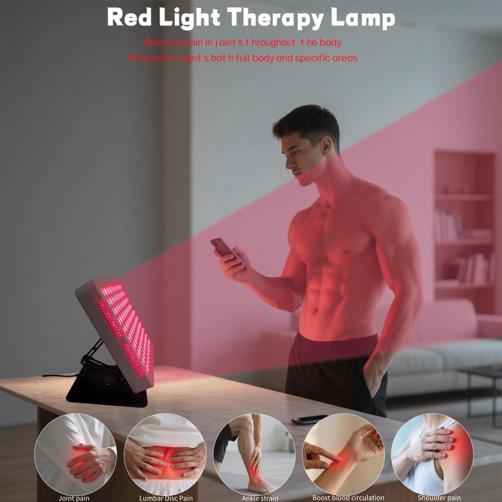 Lampa do terapii światłem czerwonym na całe ciało i szyję, 660 nm 850 nm, 100 diod LED, panel podczerwieni, obrotowy stojak 360°, regulowana jasność i timer, idealna dla kobiet – uśmierzanie bólu