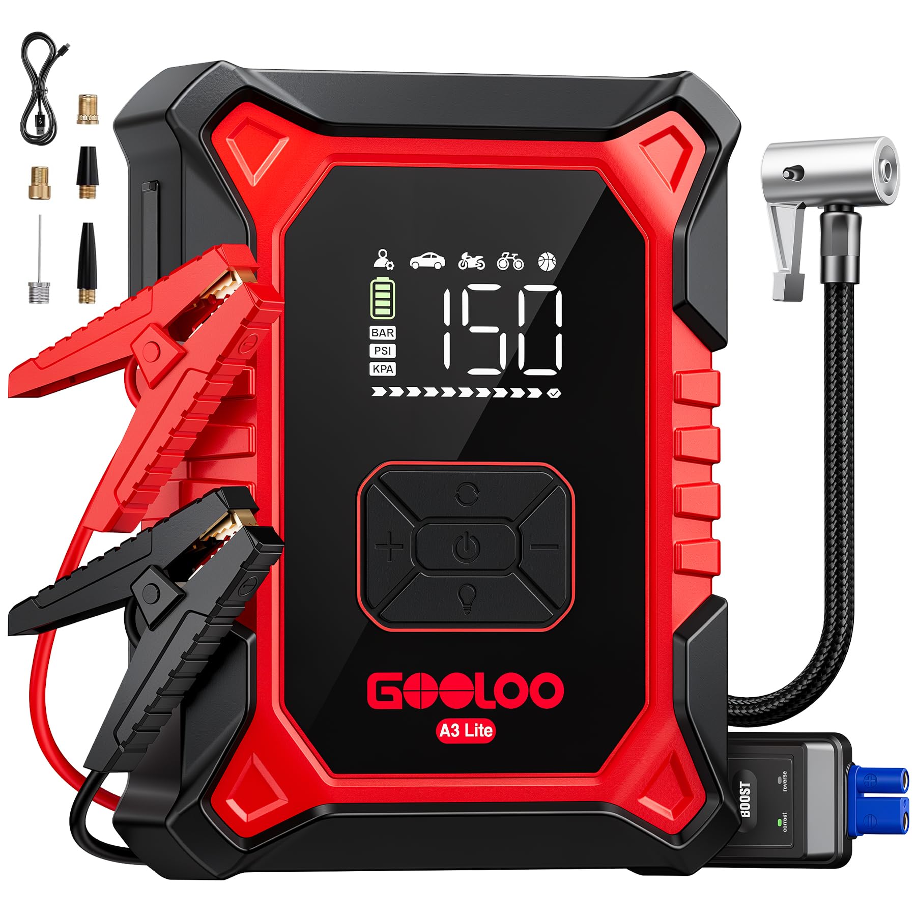 GOOLOO A3 Lite 12V 2500A Portable Car Jump Starter with Air Compressor