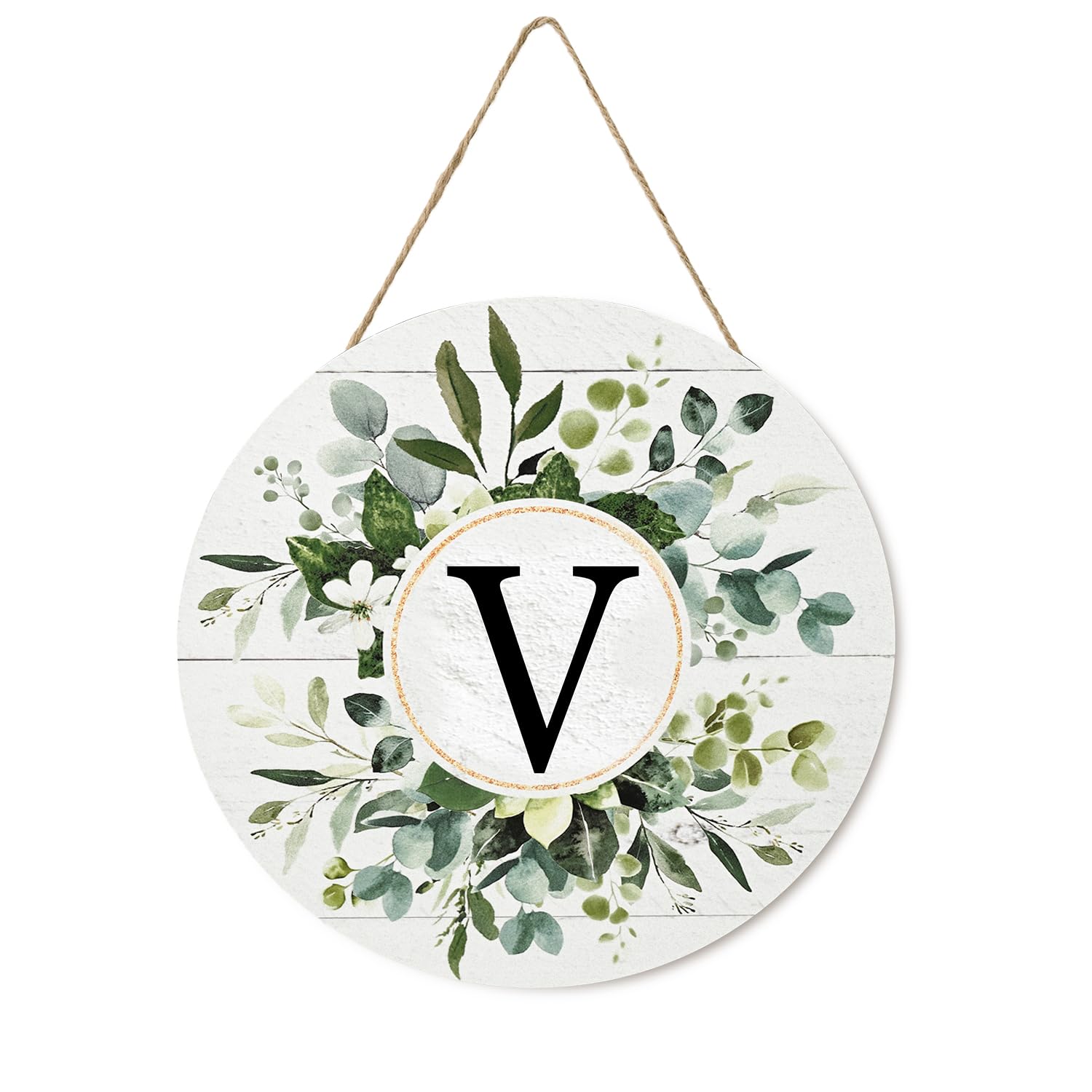 Uśmiech monogram litera V wieńce drewniany znak powitalny, nazwisko rodziny inicjał dekoracja ścienna drzwi wejściowych, kwiatowy wiosna lato ganek rustykalny dom kuchnia dekoracja