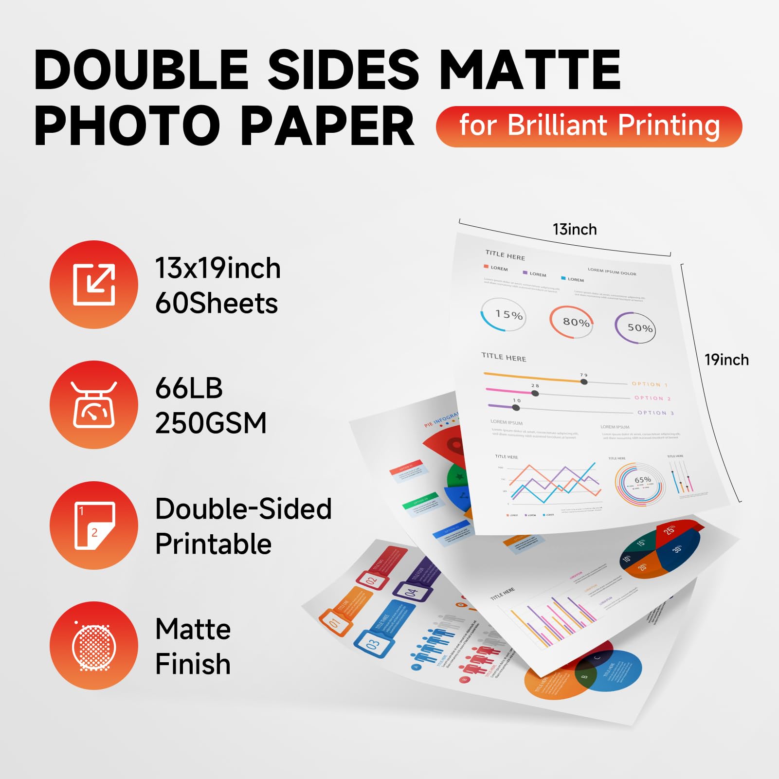 60 Blatt 33 x 48,3 cm dickes, doppelseitiges mattes Fotopapier, schweres Papier für detaillierte Grafiken, Wandbilder, Poster, Arbeit mit Tintenstrahldruckern