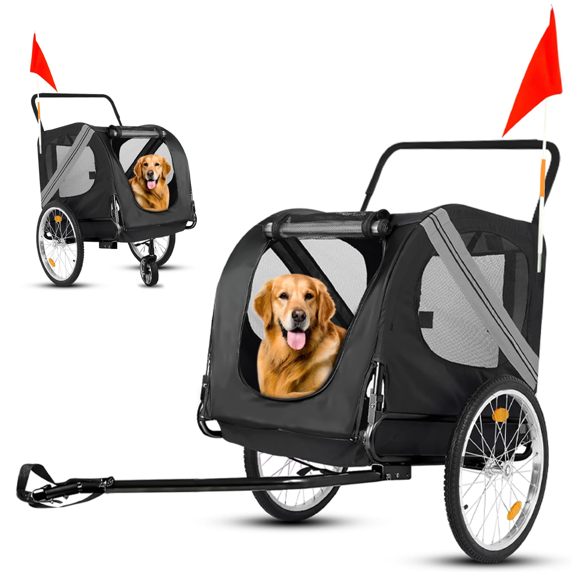 Hundeanhänger Boxer 2-in-1,Hundefahrradanhänger & Hundebuggy, groß & faltbar, federndes Fahrwer, bis 35 kg, inklusive Tasche & Sicherheitsfahne, SmartSpace Design