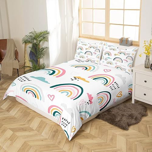 Miniatura 2 de Erosebridal Juego de funda de edredón con diseño de arco iris de dibujos animados para niños y niñas, guardería, estampado iridiscente dibujado a