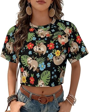 Womens Crew Neck Fashion Crop Tops, Outdoor Workout Travel Short Sleeve Breathable T Shirts