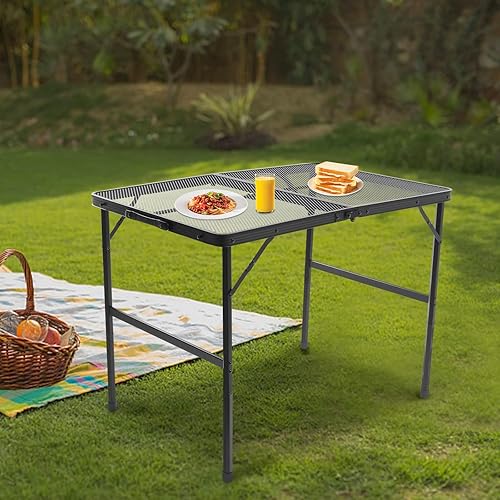 Miniatura 3 de YIYIBYUS Mesa plegable para picnic, camping, barbacoa, mesa portátil de aluminio para acampar al aire libre, malla de escritorio, picnic, caravana,