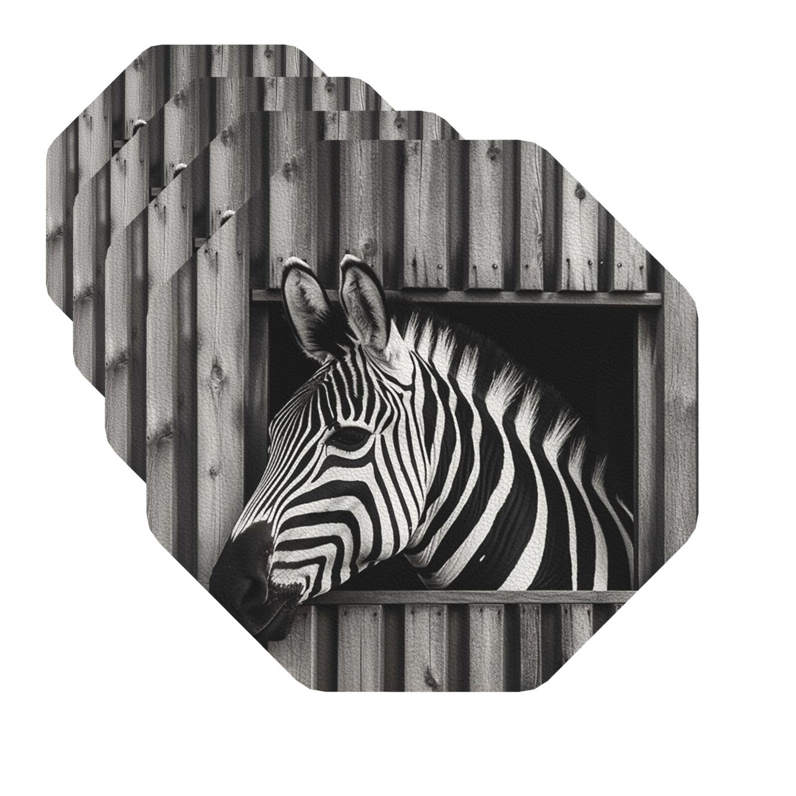Drink Coasters Set of 4 Quick-Dry Leather Coaster Zebra Pokes Its Head Out Coasters for Drinks Coffee Cup Mat Tabletop Protection Heat Resistant Coaster for Kitchen Bar Office Home Decor