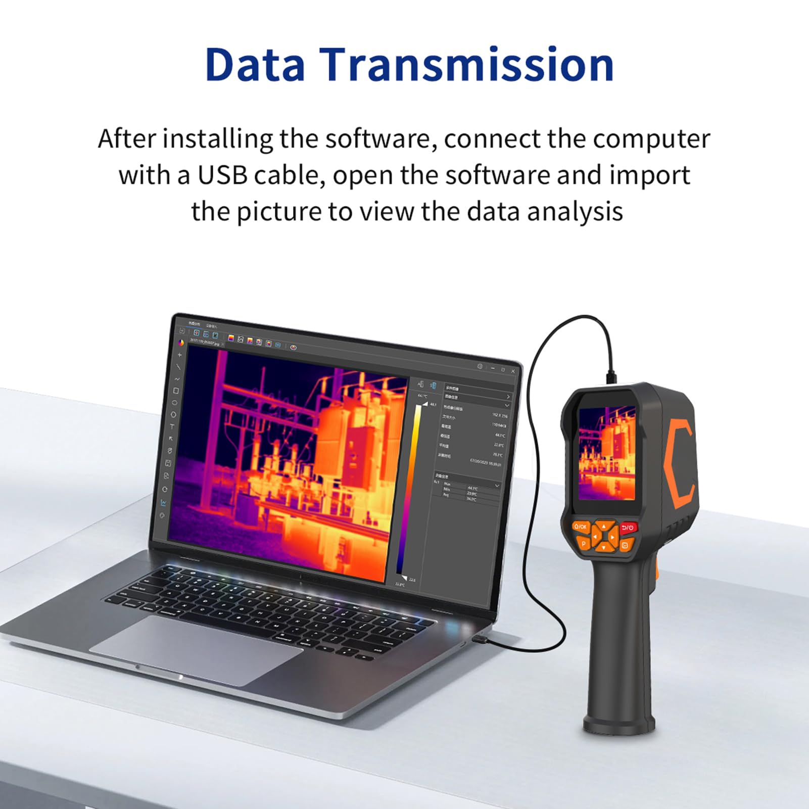 Luocute Cámara Termográfica, Cámara Termográfica Infrarroja Portátil con Resolución IR de 300x225 con Batería de 2600 MAh y Almacenamiento de 8 GB, para Ingenieros, Electricistas e