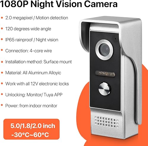 Miniatura 7 de Sistema de intercomunicación inalámbrico con video WiFi, cámara de video de 1080P con monitor, pantalla táctil de 7 pulgadas, video portero de