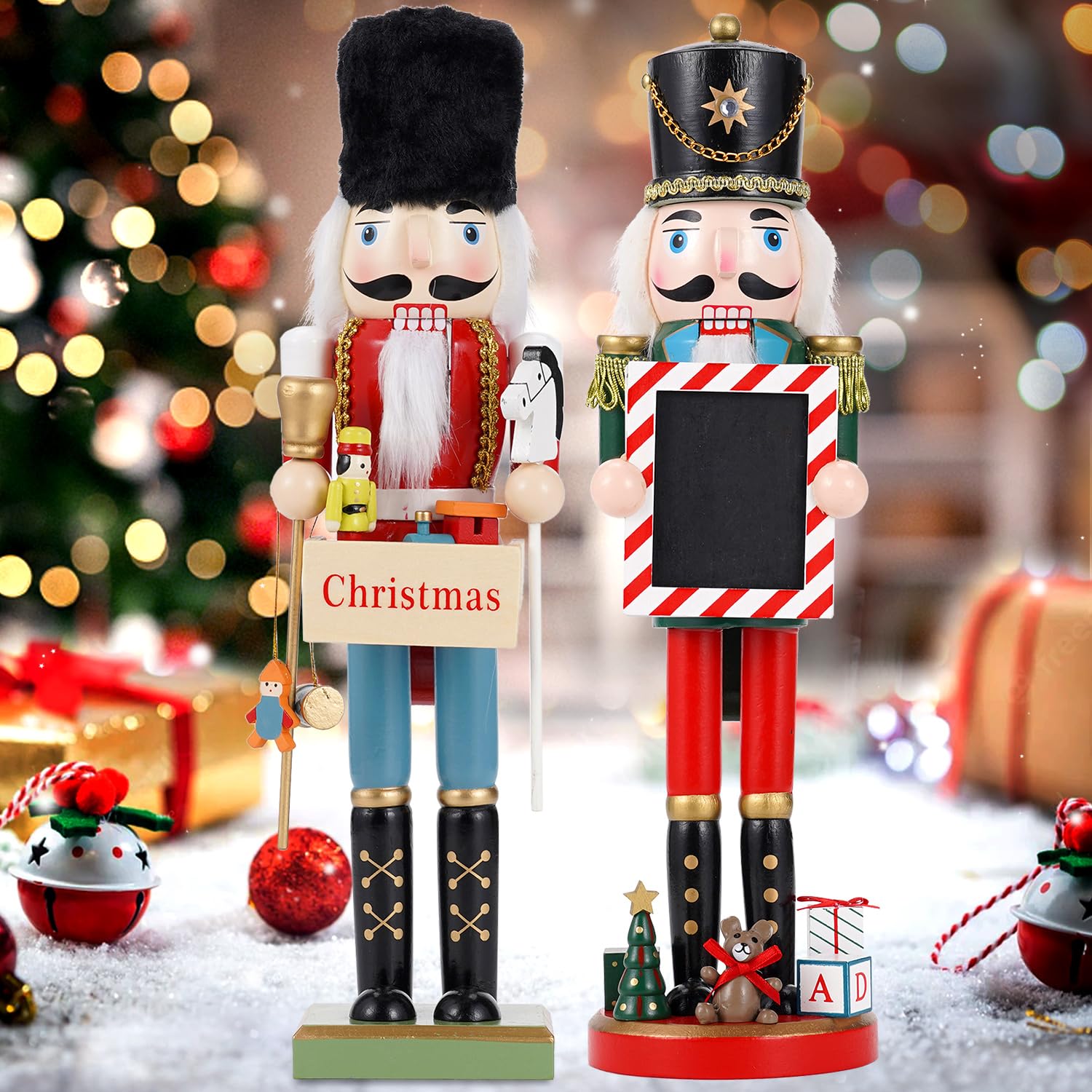 COMBIUBIU 2Pcs Wooden Christmas Decorations Nutcracker, 30CM Traditional Painted Nutcracker Figures,Festive Collectible Christmas Ornament Gift for Family Friends (Gun & Scepter) — image 1