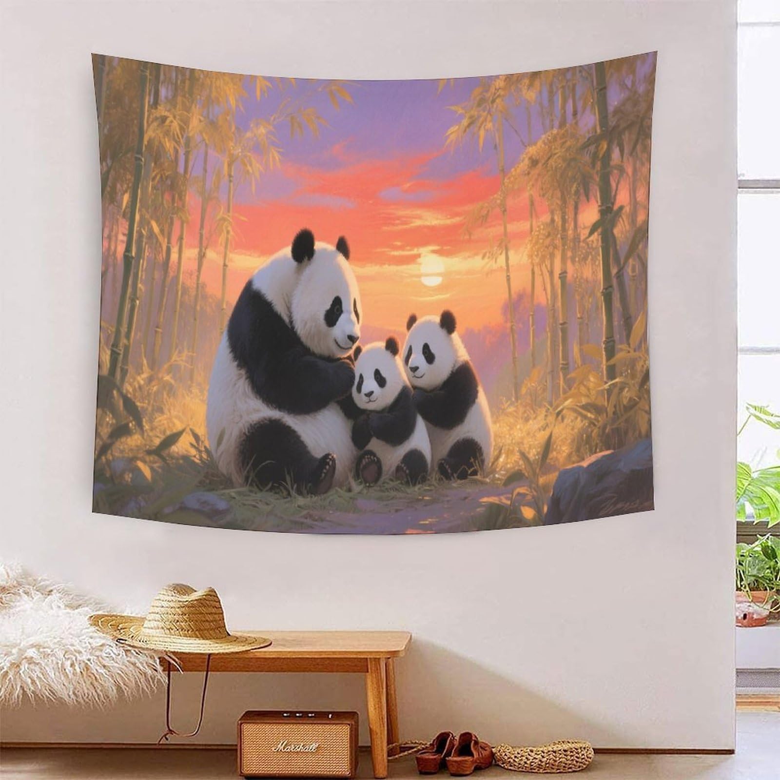 YYVKPMLXC 3D Print Panda Tapestry,Wall Hanging Tapestries,Bamboo Forest Sunset Aesthetic Tapestry Polyester Dorm Decor for Living Room Bedroom 150cmx200cm