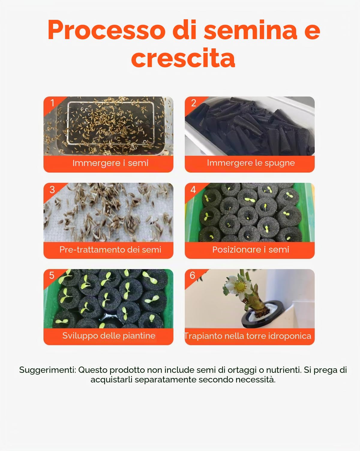 VEVOR Sistema di Coltivazione Idroponica, 50 Baccelli Verticali a 10 Livelli, Torre Idroponica Mobile con Pompa dell'Acqua e Ruote, Germinazione Interno, per Erbe Aromatiche Frutta Verdura