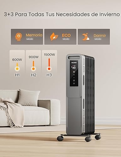 Miniatura 3 de PELONIS Radiador lleno de aceite, calentador eléctrico para uso en interiores, habitación grande con termostato y control remoto, 3 modos y 3