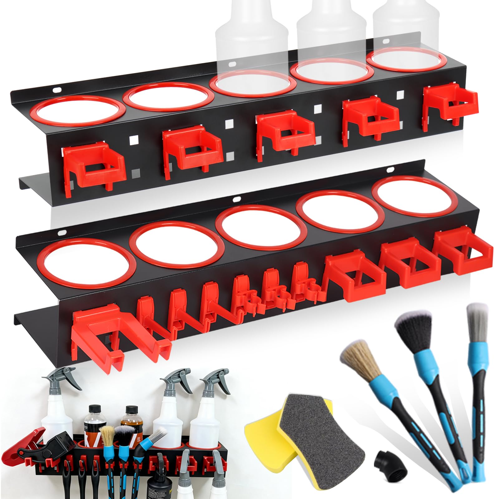 Sprühflaschenhalter, 22-Teiliges Spraydosenhalter Set mit Haken und Bürsten, Sprühflaschenregal Wandmontierbares, 30Kg Tragkraft, Stahl Halter, Sprühdosenhalter Organizer für Sprühdosen Werkzeuge