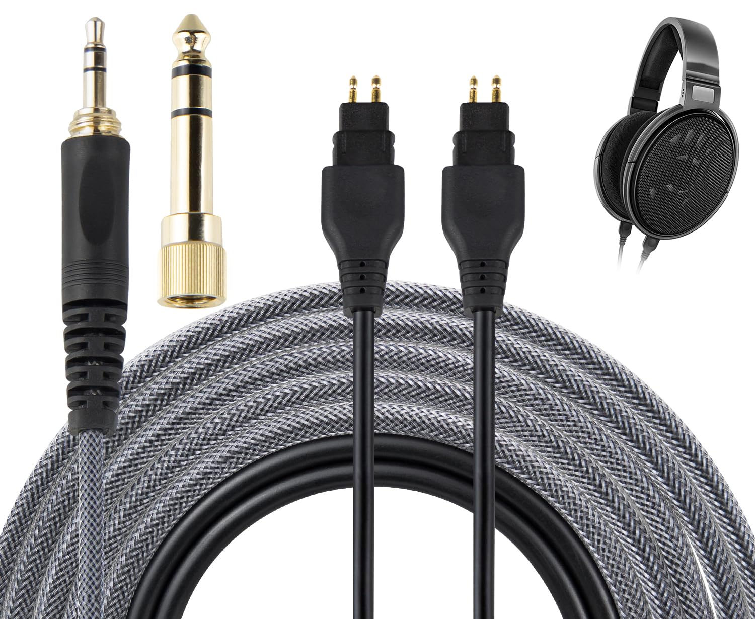 SOULWIT Cuffie Cavo Ricambio per Sennheiser HD660S/HD660S2/HD650/HD600/HD580/HD58X/HD565/HD545/HD535/HD525/HD265, Prolunga (rame OCC 6N) con 3,5 mm Spina e 6,35 mm Adattatore - Intrecciato (2 m)