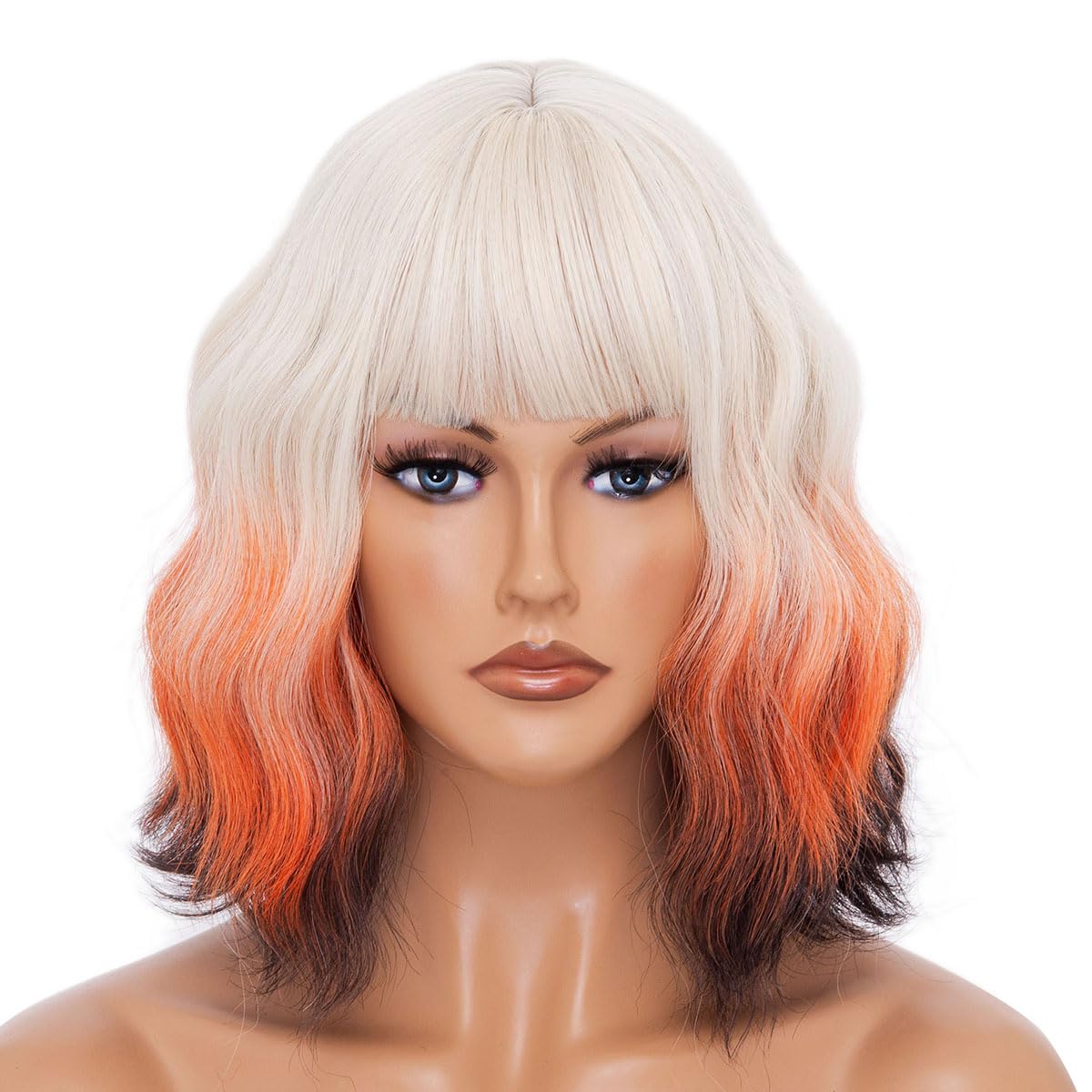 BUYOGET Wavy Bob Wig with Bangs Synthetic Hair Shoulder Length 12 Inch Short Curly Wigs for Women Fox, #T6 Fox - Image 2