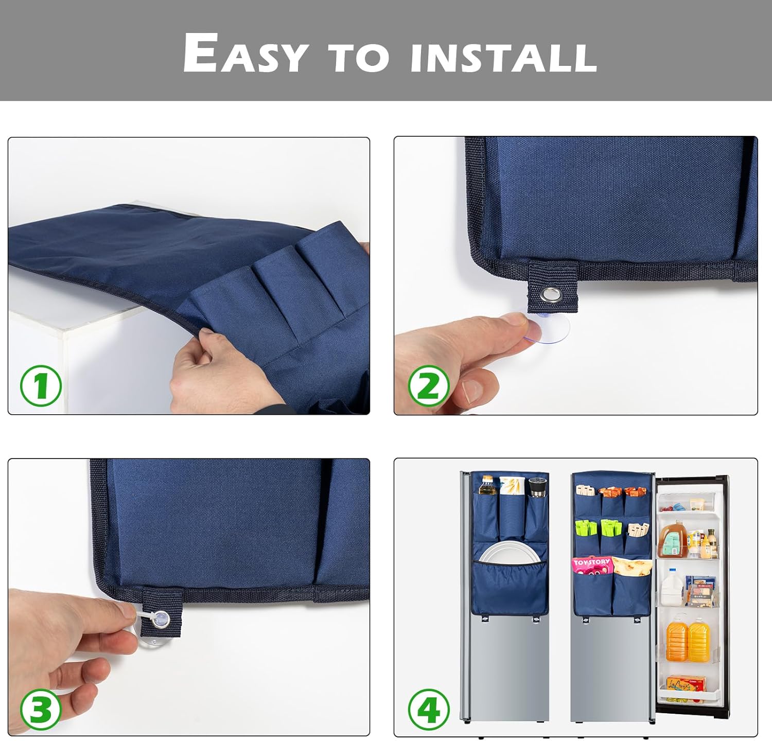 Mini Fridge Organizer with 12 Pockets, Smart Dorm Mini Fridge Accessories, Over the Fridge Caddy Organizer for Daily Stuff, Blue