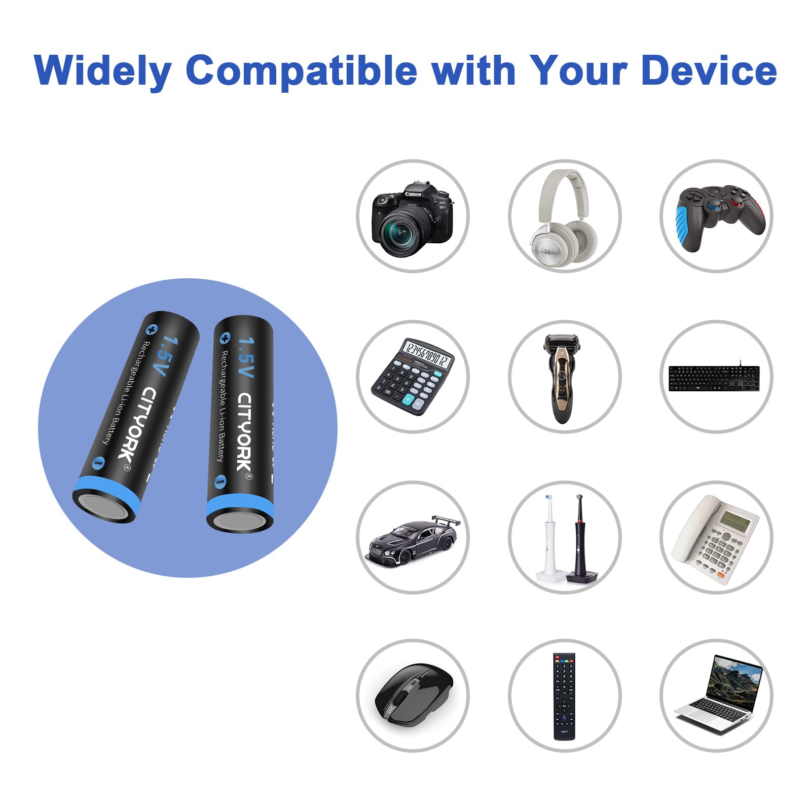 CITYORK Lot de 4 piles Li-ion rechargeables AA AAA 1,5 V 3000 mWh et 4 piles AAA 1200 mWh et chargeur de batterie