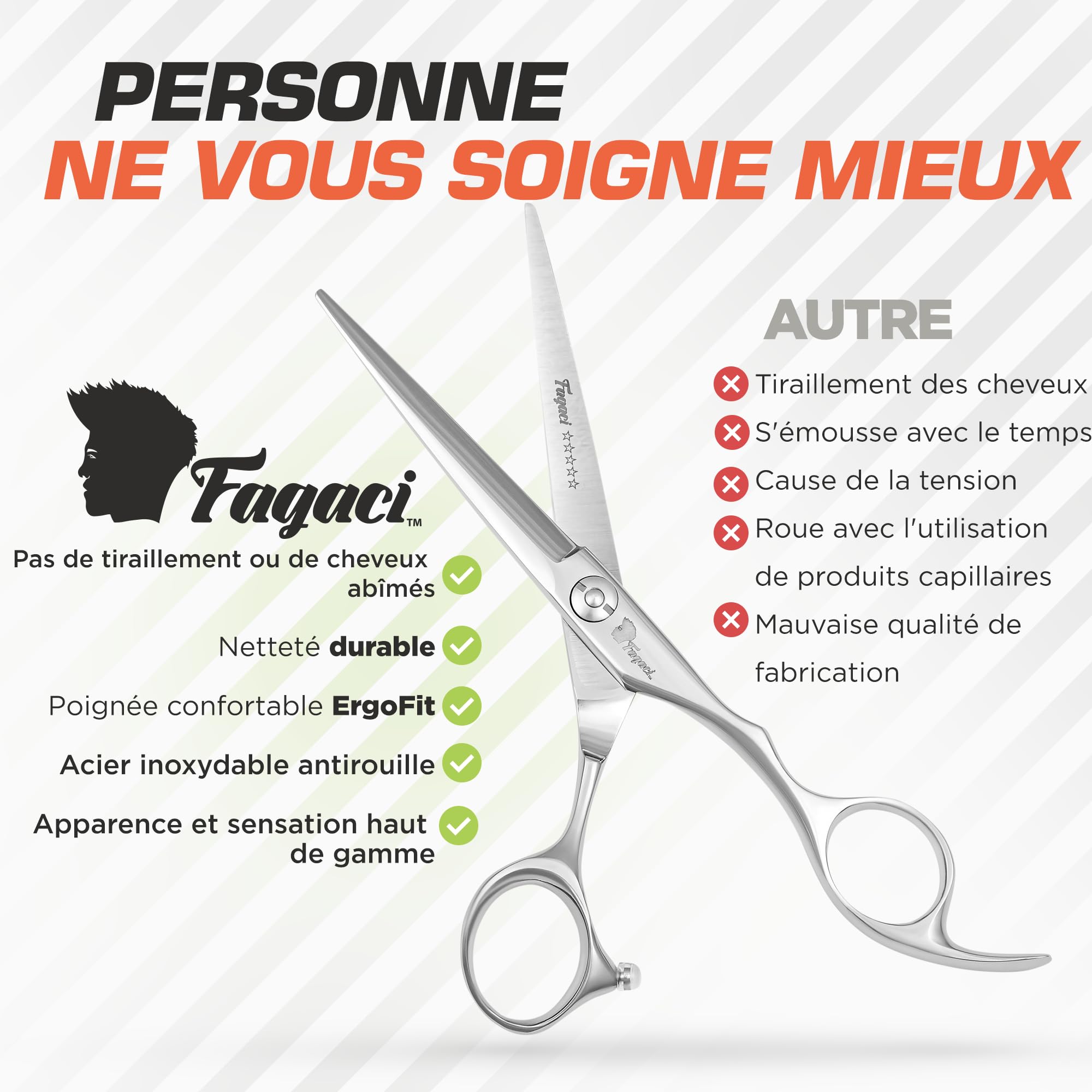 Fagaci Ciseaux à cheveux professionnels Lames tranchantes, ciseaux de coupe fine pour homme et femme, kit de ciseaux de barbier