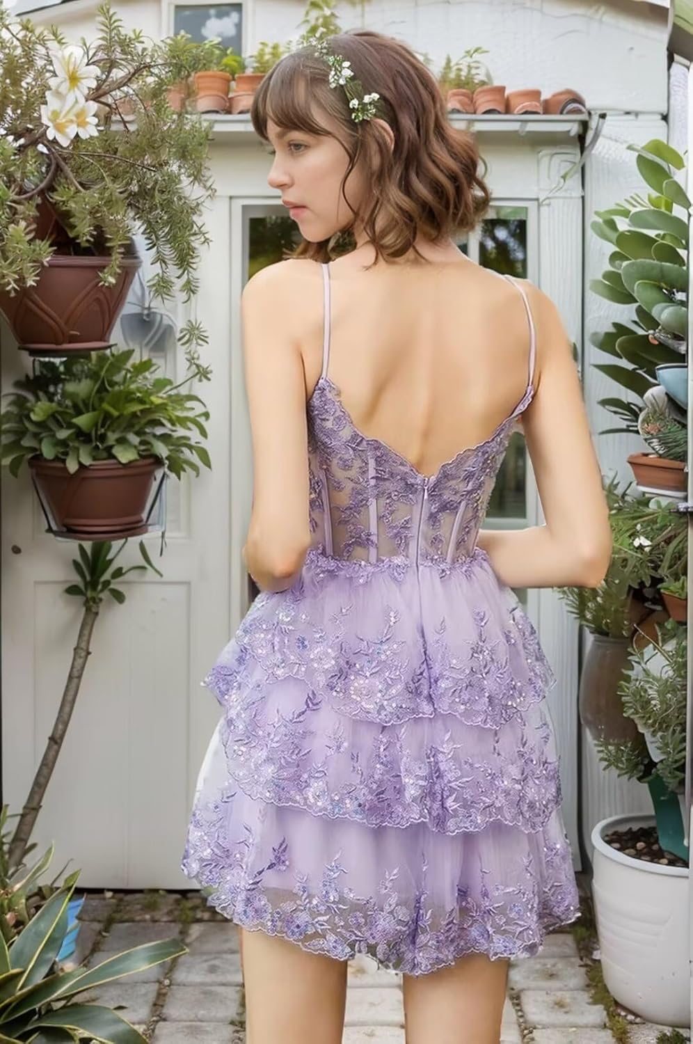 Short Homecoming Dresses for Teens 2024 Sparkly Sequins Prom Dress Tiered Tulle Spaghetti Straps - Image 5