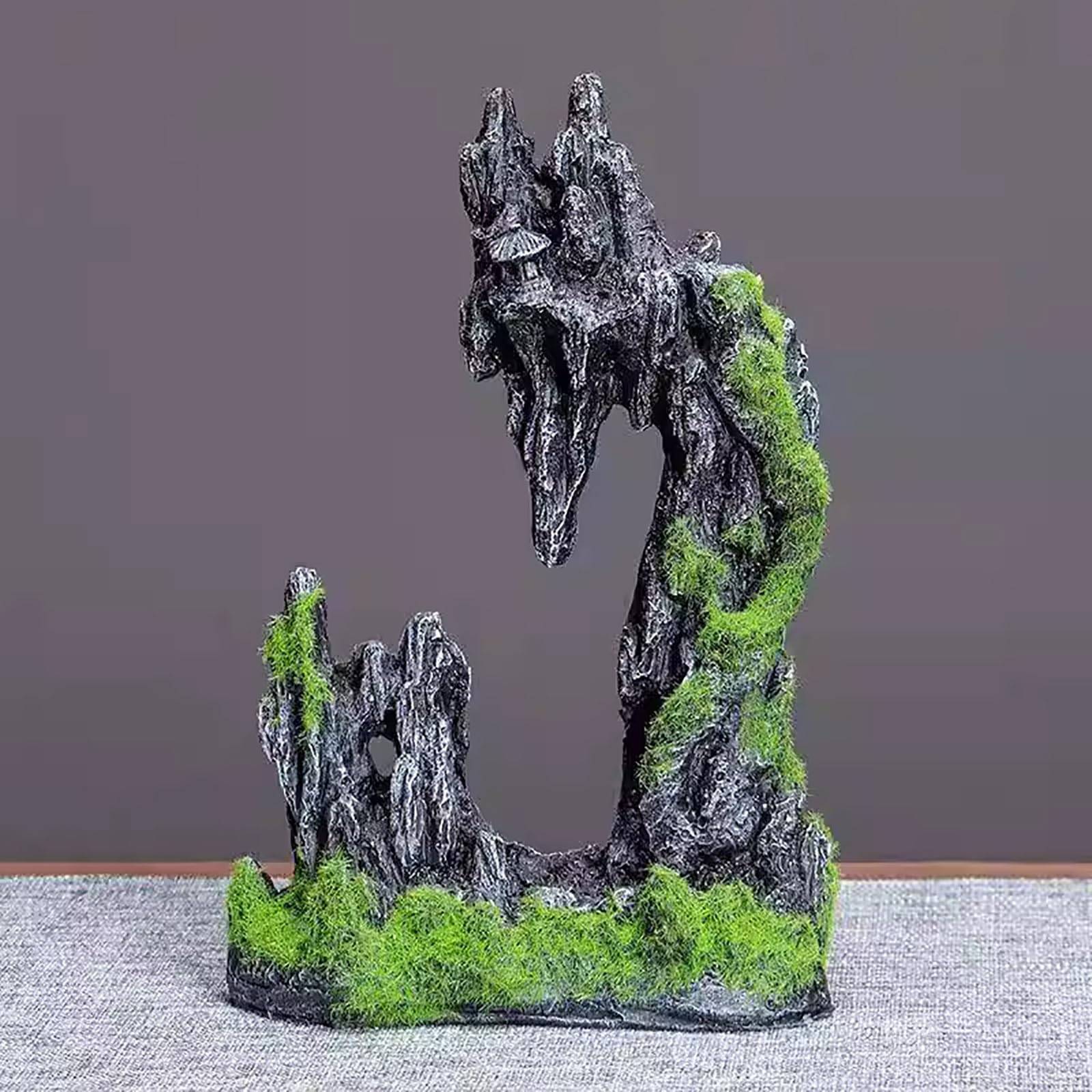 Akwarium górskie dekoracja, kamienny ornament z widokiem na góry akwarium, dekoracja akwarium dla ślimaków, żółwi i beta (22 cm)