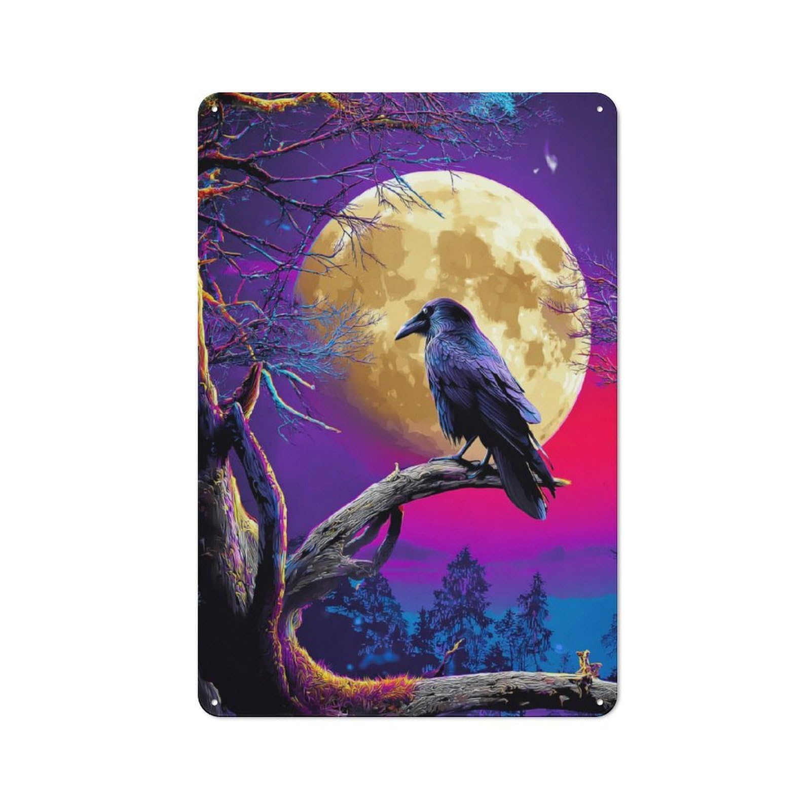 Junmoney Moonlit Raven's Perch -1 Metal Wall Plaque With Design 30X20cm, Retro Small Space Decor For Flat, Dorm Room, Lounge Or Cafe