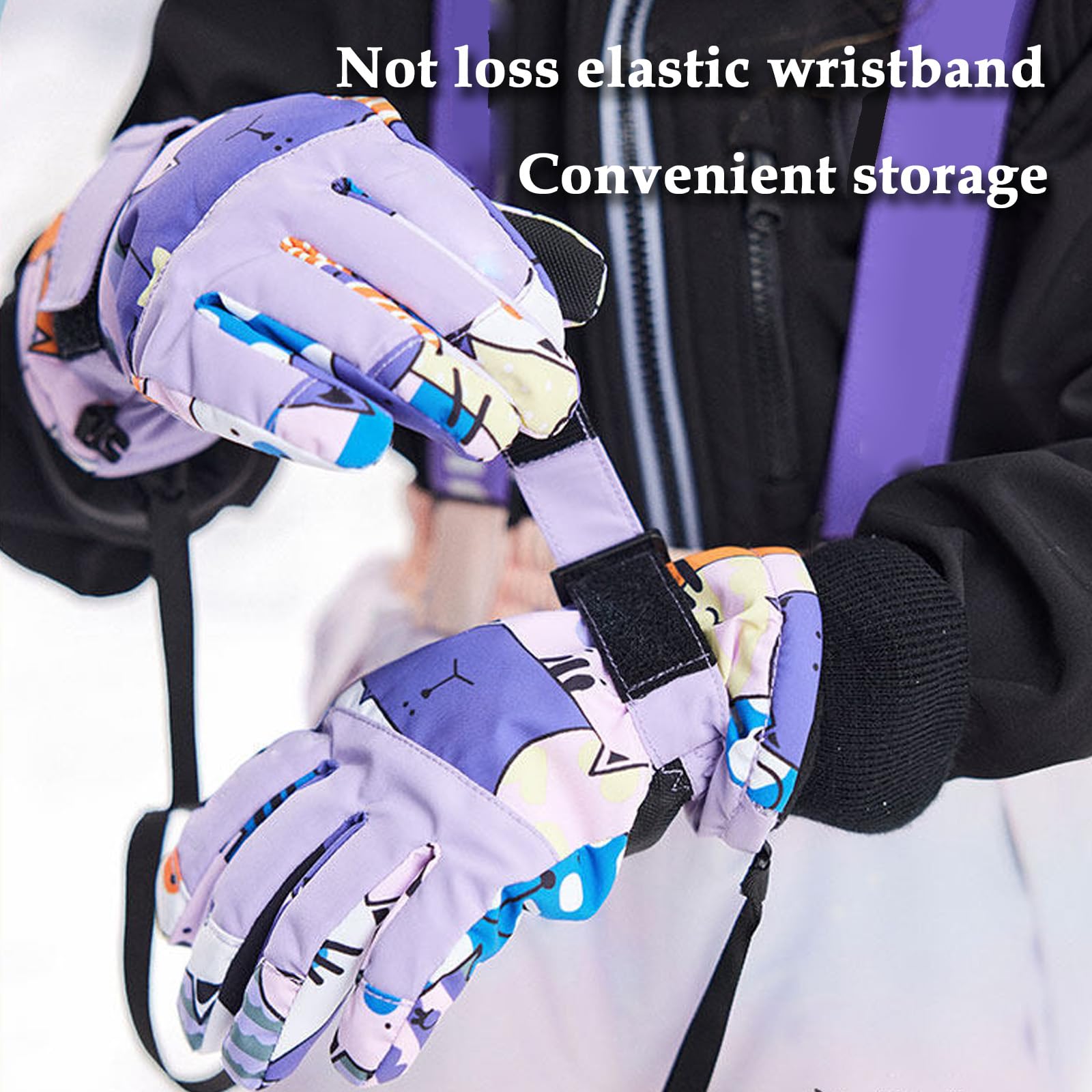 Guantes de Esquí para Niños, Guantes Nieve niño, Guantes termicos para Frio Extremo, Impermeable Deportes, para Snowboard, Ciclismo, Correr,[a] Purple 1,S (9~12 Years)